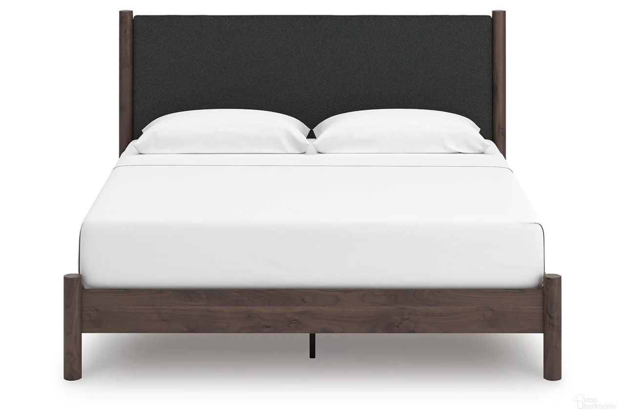 The appearance of Symarro King Upholstered Panel Platform Bed In Brown designed by Signature Design by Ashley in the modern / contemporary interior design. This brown piece of furniture was selected by 1StopBedrooms from Symarro Collection to add a touch of cosiness and style into your home. Sku: B100-14;NCB2614-56;NCB2614-58. Bed Type: Platform Bed. Bed Size: King.