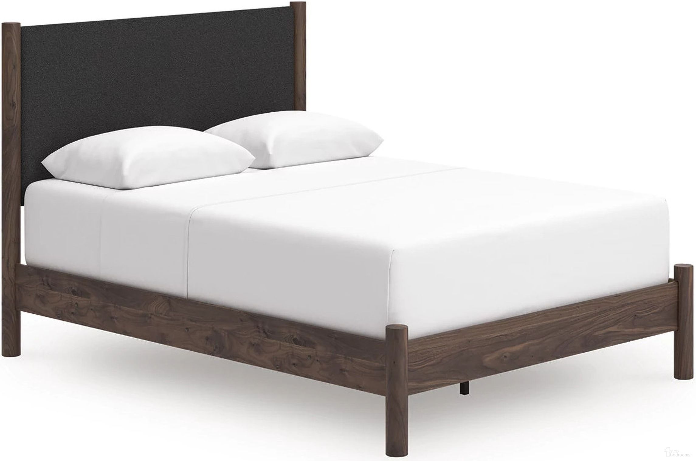 The appearance of Symarro Queen Upholstered Panel Bed In Brown designed by Signature Design by Ashley in the transitional interior design. This brown piece of furniture was selected by 1StopBedrooms from Symarro Collection to add a touch of cosiness and style into your home. Sku: NCB2614-154;NCB2614-57. Bed Type: Panel Bed. Bed Size: Queen.