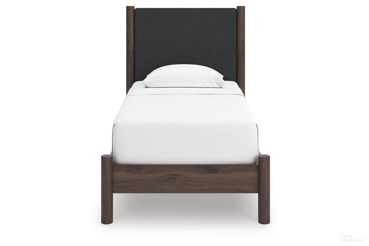 The appearance of Symarro Twin Upholstered Panel Platform Bed In Brown designed by Signature Design by Ashley in the modern / contemporary interior design. This brown piece of furniture  was selected by 1StopBedrooms from Symarro Collection to add a touch of cosiness and style into your home. Sku: B100-11;NCB2614-52;NCB2614-53. Bed Type: Platform Bed. Bed Size: Twin.