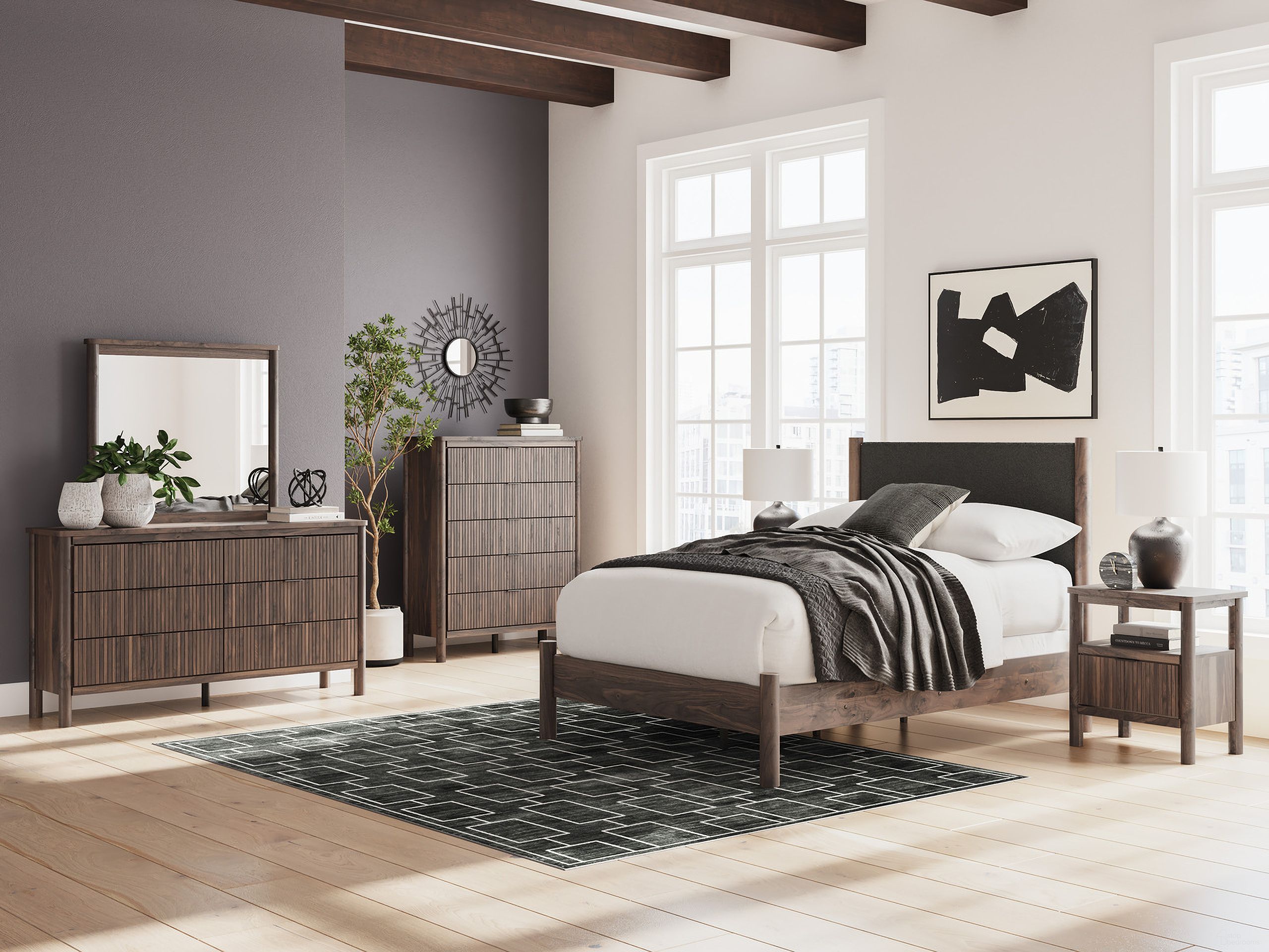 The appearance of Symarro Youth Upholstered Panel Bedroom Set In Brown designed by Signature Design by Ashley in the modern / contemporary interior design. This brown piece of furniture was selected by 1StopBedrooms from Symarro Collection to add a touch of cosiness and style into your home. Sku: NCB2614-152;NCB2614-53;NCB2614-91. Material: Wood. Bed Size: Full.