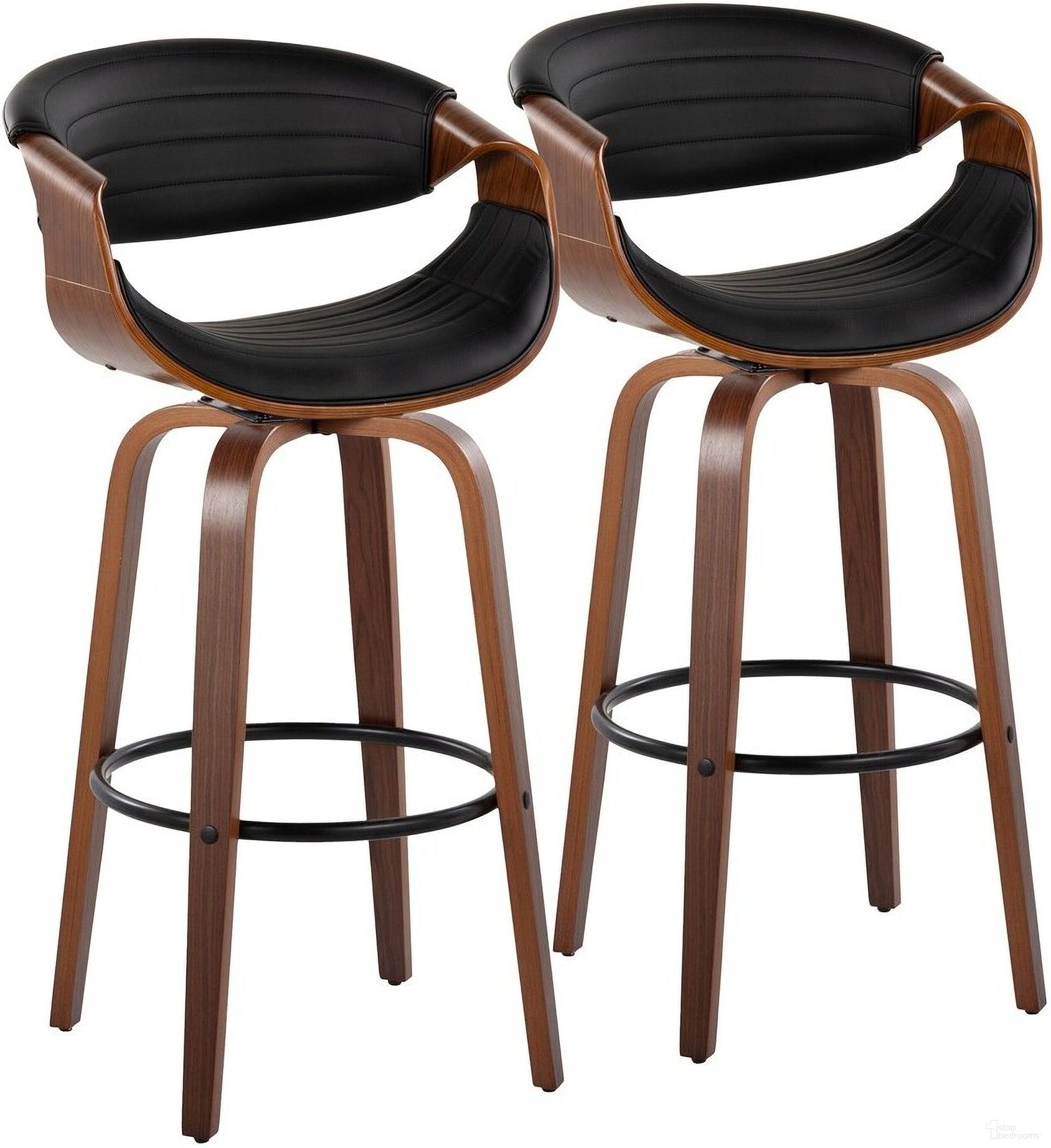 The appearance of Symphony 30 Inch Fixed Height Barstool Set of 2 In Black Walnut designed by Lumisource in the transitional interior design. This black walnut piece of furniture  was selected by 1StopBedrooms from Curvo Collection to add a touch of cosiness and style into your home. Sku: B30-SYMPPU-GRTZQ2 WLWLBK2. Material: Wood.