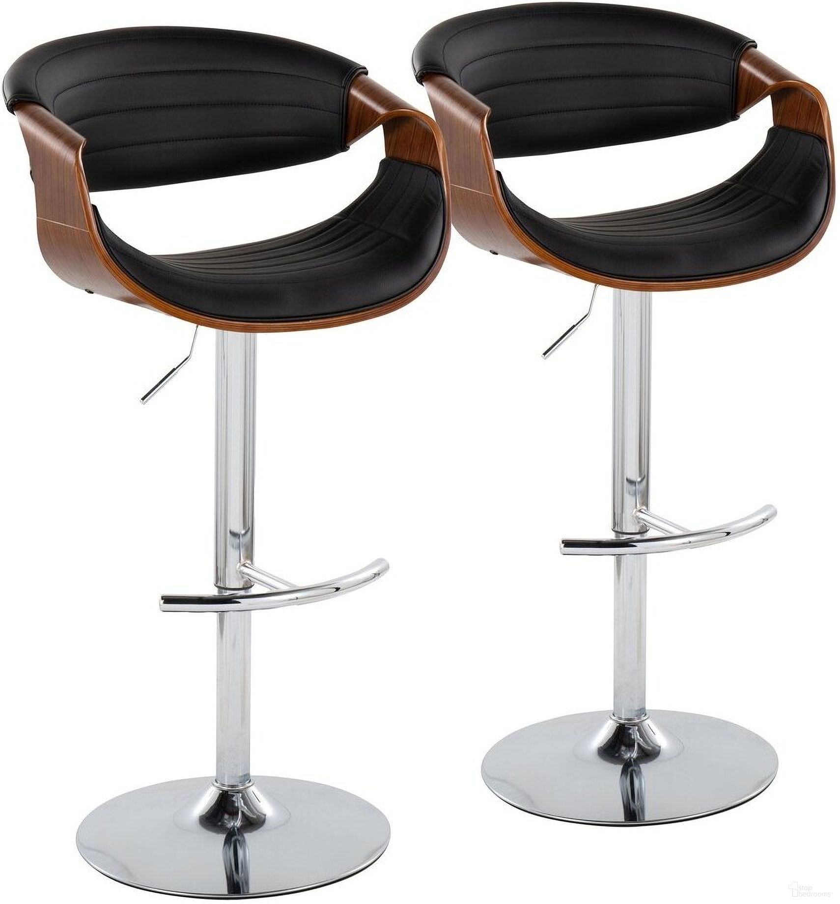 The appearance of Symphony Adjustable Barstool Set of 2 In Black designed by Lumisource in the transitional interior design. This black piece of furniture was selected by 1StopBedrooms from Curvo Collection to add a touch of cosiness and style into your home. Sku: BS-SYMPPU-RT2 CHRWLBK2. Material: Wood.