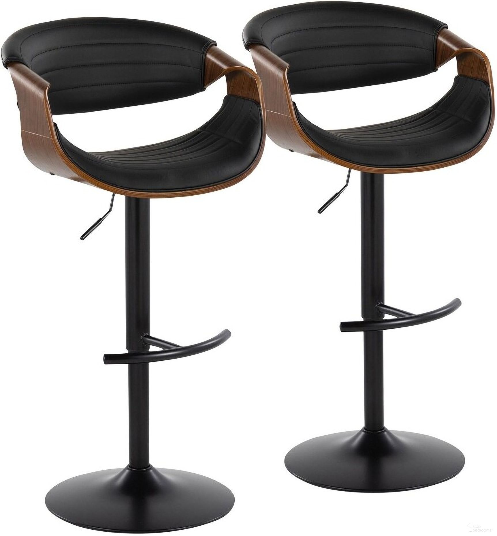 The appearance of Symphony Adjustable Barstool Set of 2 In Walnut designed by Lumisource in the transitional interior design. This black piece of furniture was selected by 1StopBedrooms from Curvo Collection to add a touch of cosiness and style into your home. Sku: BS-SYMPPU-RT2 BKWLBK2. Material: Wood.