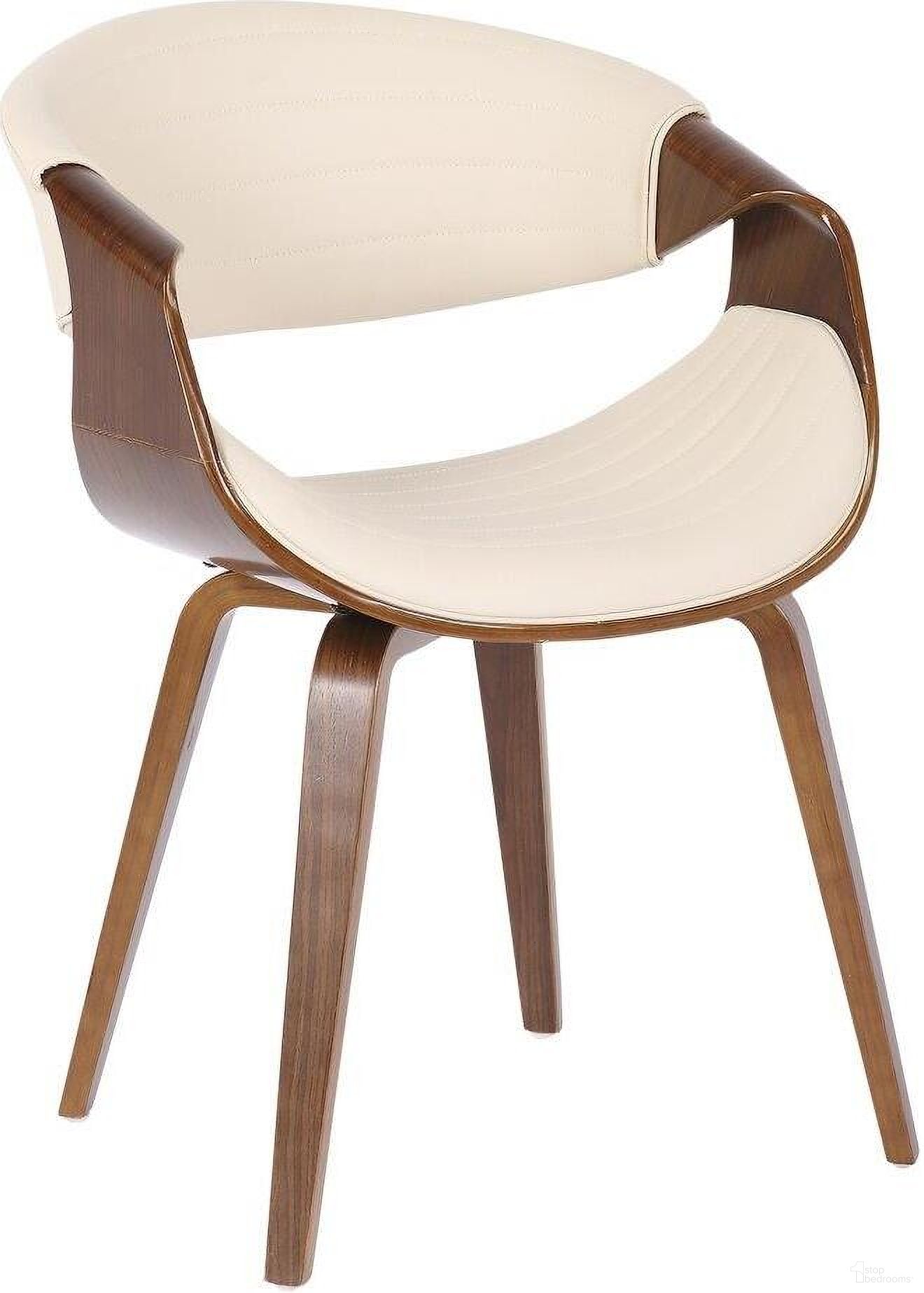 Symphony Mid-Century Modern Dining/Accent Chair In Walnut Wood And Cream Faux Leather