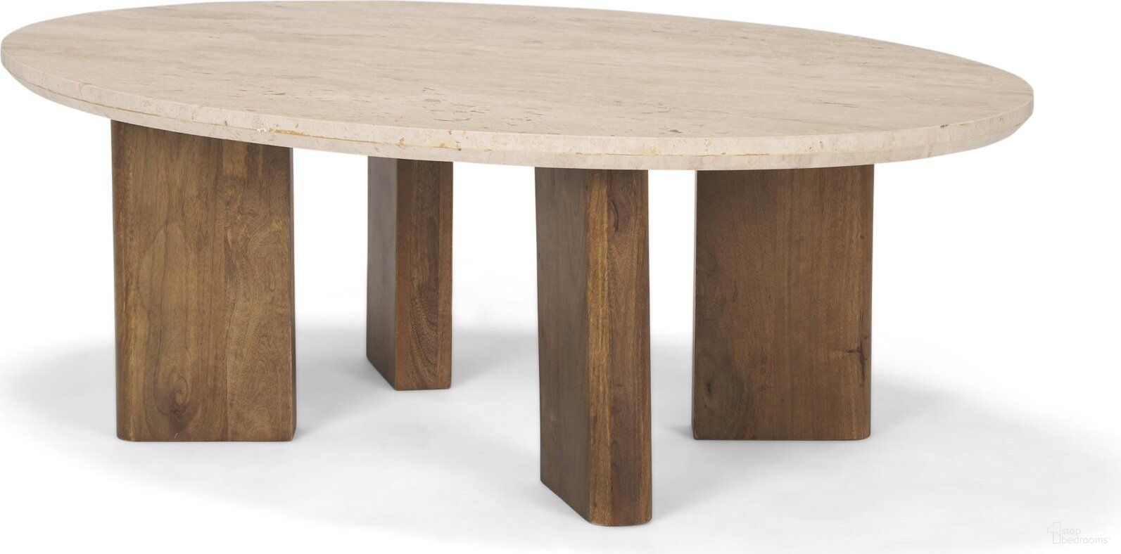 Syona Mango Wood Leg Oval Coffee Table In Travertine