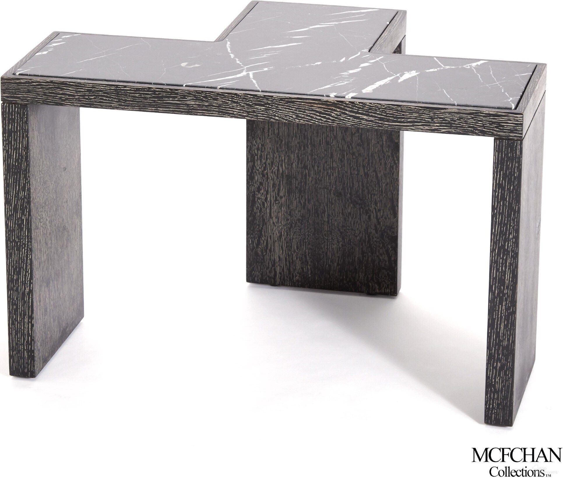 The appearance of T Flex Table In Black Cerused Oak designed by Global Views in the modern / contemporary interior design. This black piece of furniture  was selected by 1StopBedrooms from  to add a touch of cosiness and style into your home. Sku: MC-2515. Material: Marble.
