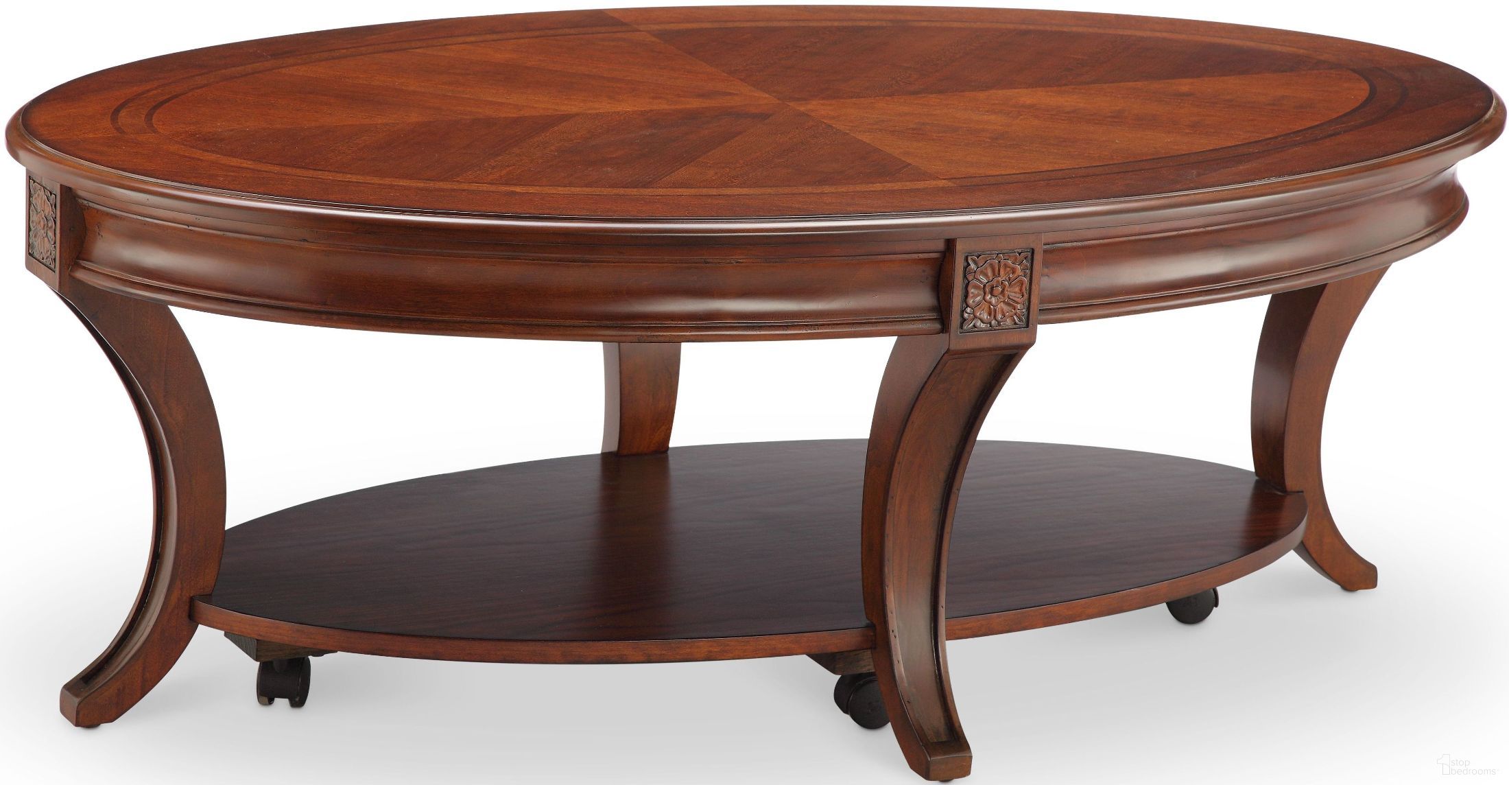 The appearance of Winslet Cherry Oval Cocktail Table designed by Magnussen in the modern / contemporary interior design. This brown piece of furniture  was selected by 1StopBedrooms from Winslet Collection to add a touch of cosiness and style into your home. Sku: T4115-47. Material: Cherry.