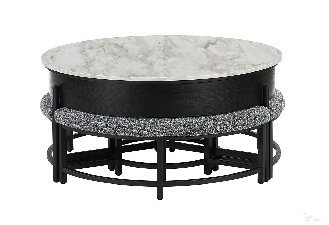 T42 Coffee Table with 3 Stools In Dark Grey and Black