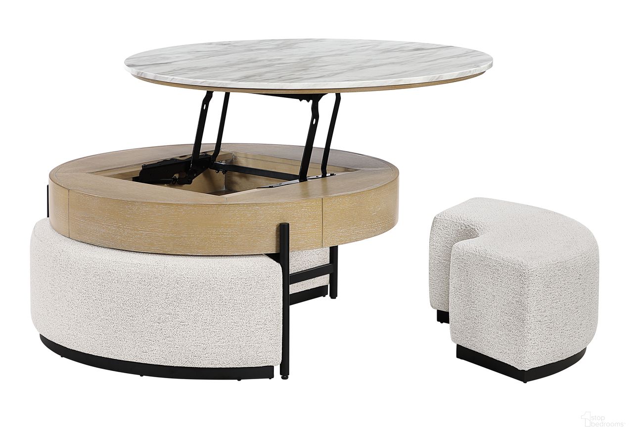 The appearance of T42 Coffee Table with 3 Stools In Natural and Cream designed by Global Furniture USA in the modern / contemporary interior design. This natural/cream piece of furniture  was selected by 1StopBedrooms from T42 Collection to add a touch of cosiness and style into your home. Sku: T42CT+3 STOOLS-NAT. Material: Fabric.