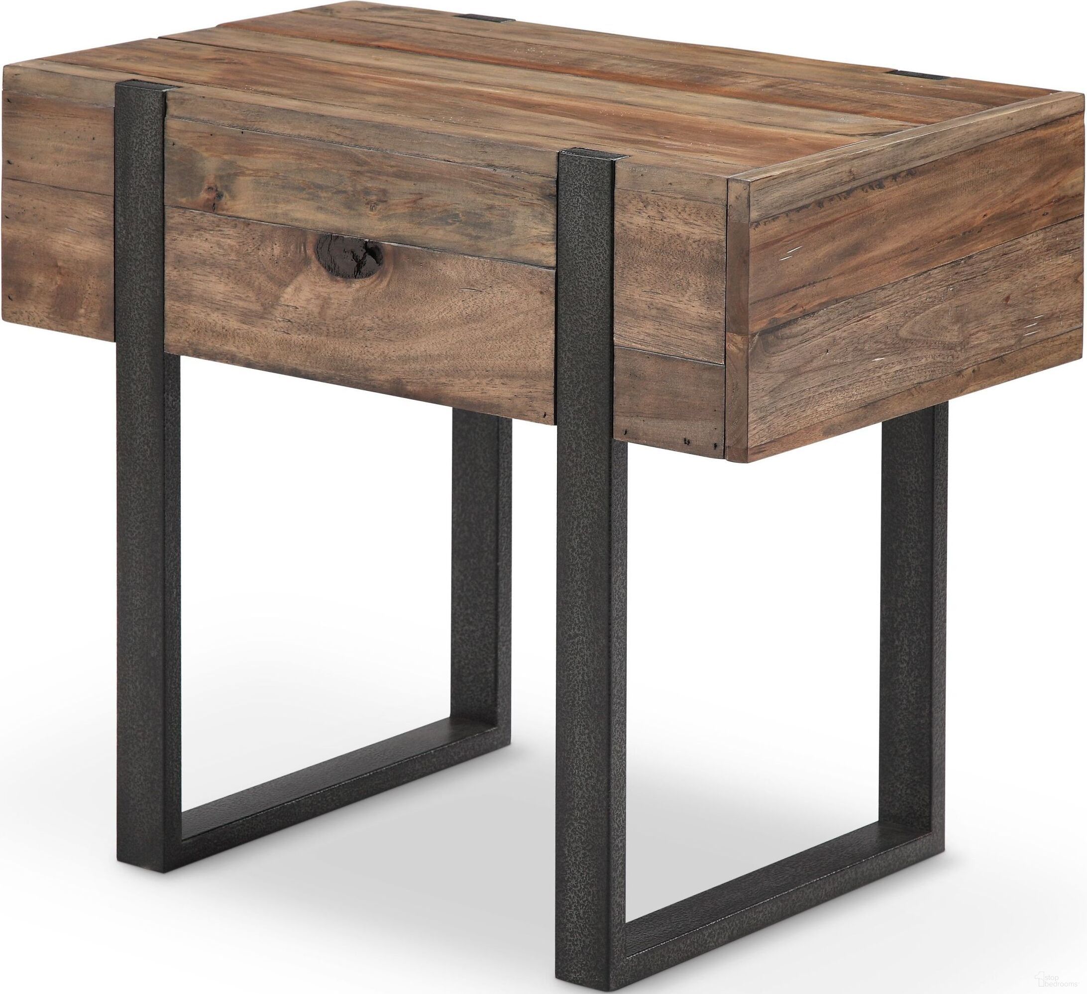 The appearance of Prescott Rustic Honey Chairside Table designed by Magnussen in the modern / contemporary interior design. This black piece of furniture  was selected by 1StopBedrooms from Prescott Collection to add a touch of cosiness and style into your home. Sku: T4344-10. Material: Reclaimed Wood.