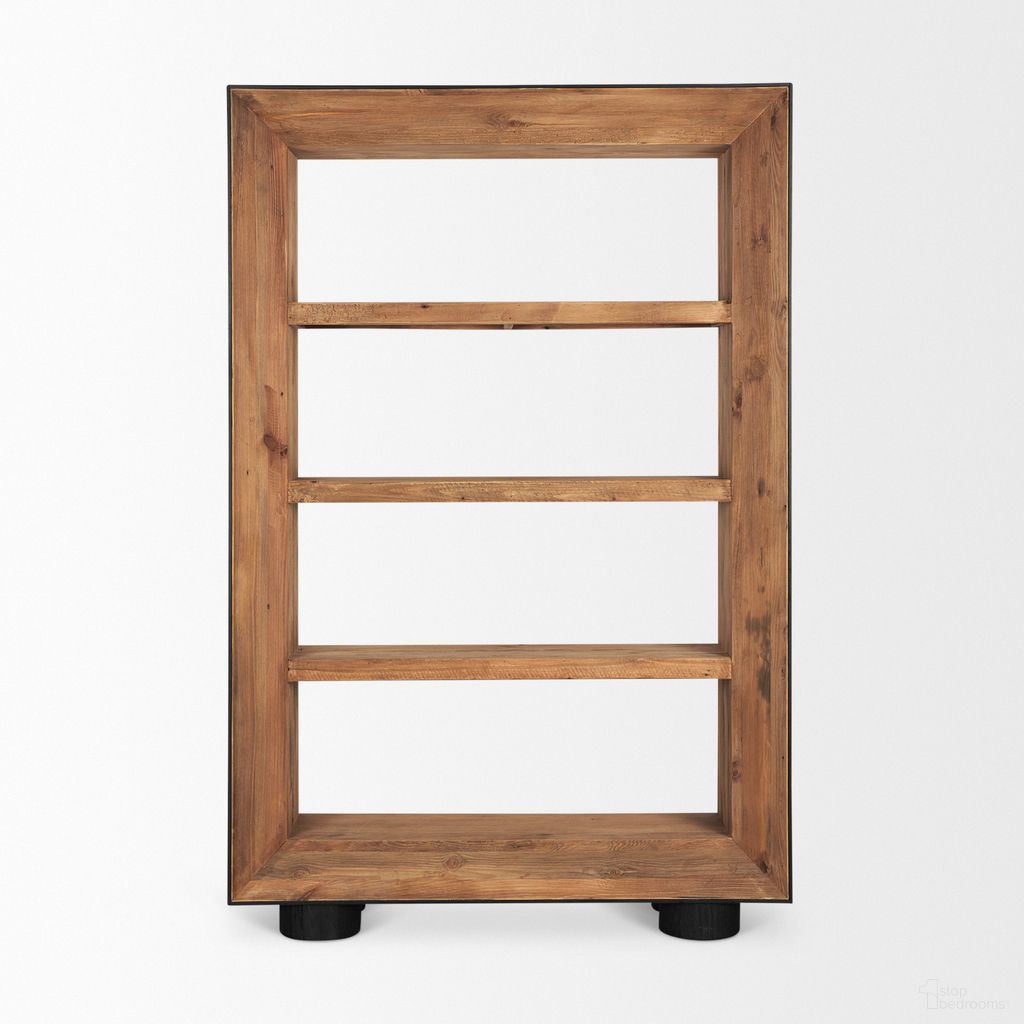 The appearance of Tabor Natural Wood with Oak Frame Bookcase In Brown designed by Mercana in the transitional interior design. This brown piece of furniture was selected by 1StopBedrooms from Tabor Collection to add a touch of cosiness and style into your home. Sku: 70895. Material: Solid Wood.