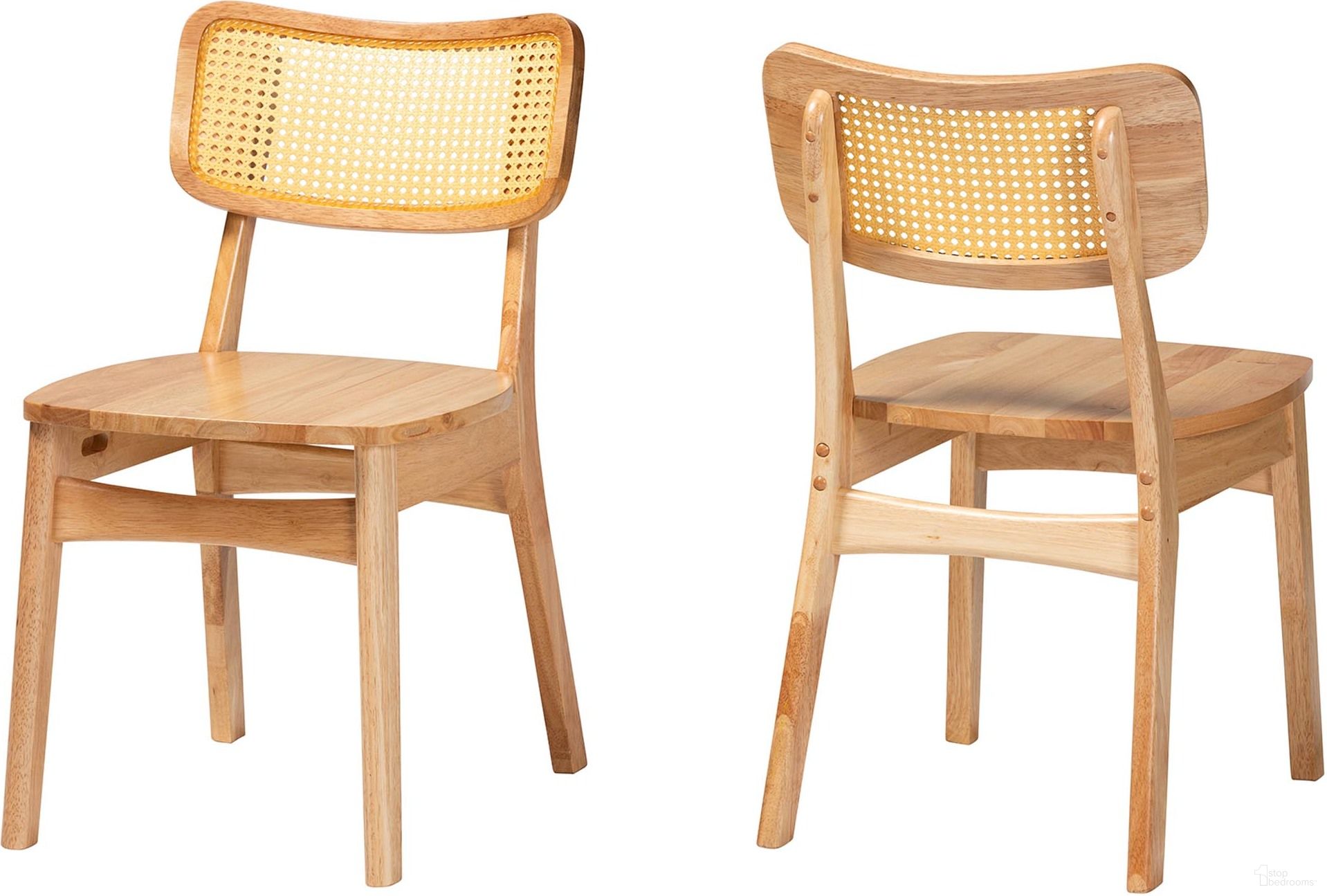 Tadeo Dining Chair Set of 2 In Oak Brown Finished Wood and Rattan