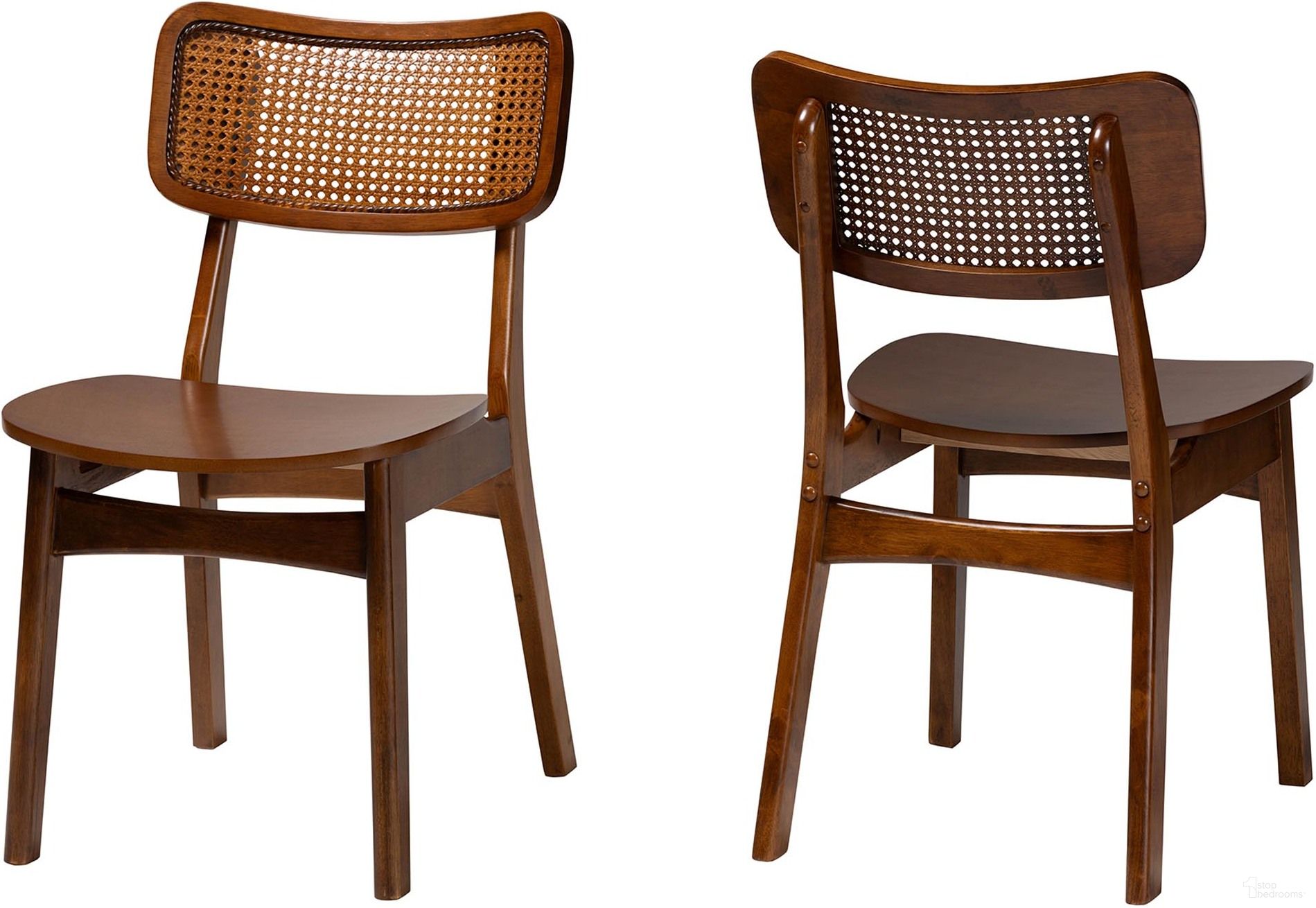 Tafari Dining Chair Set of 2 In Walnut Brown Finished Wood and Rattan