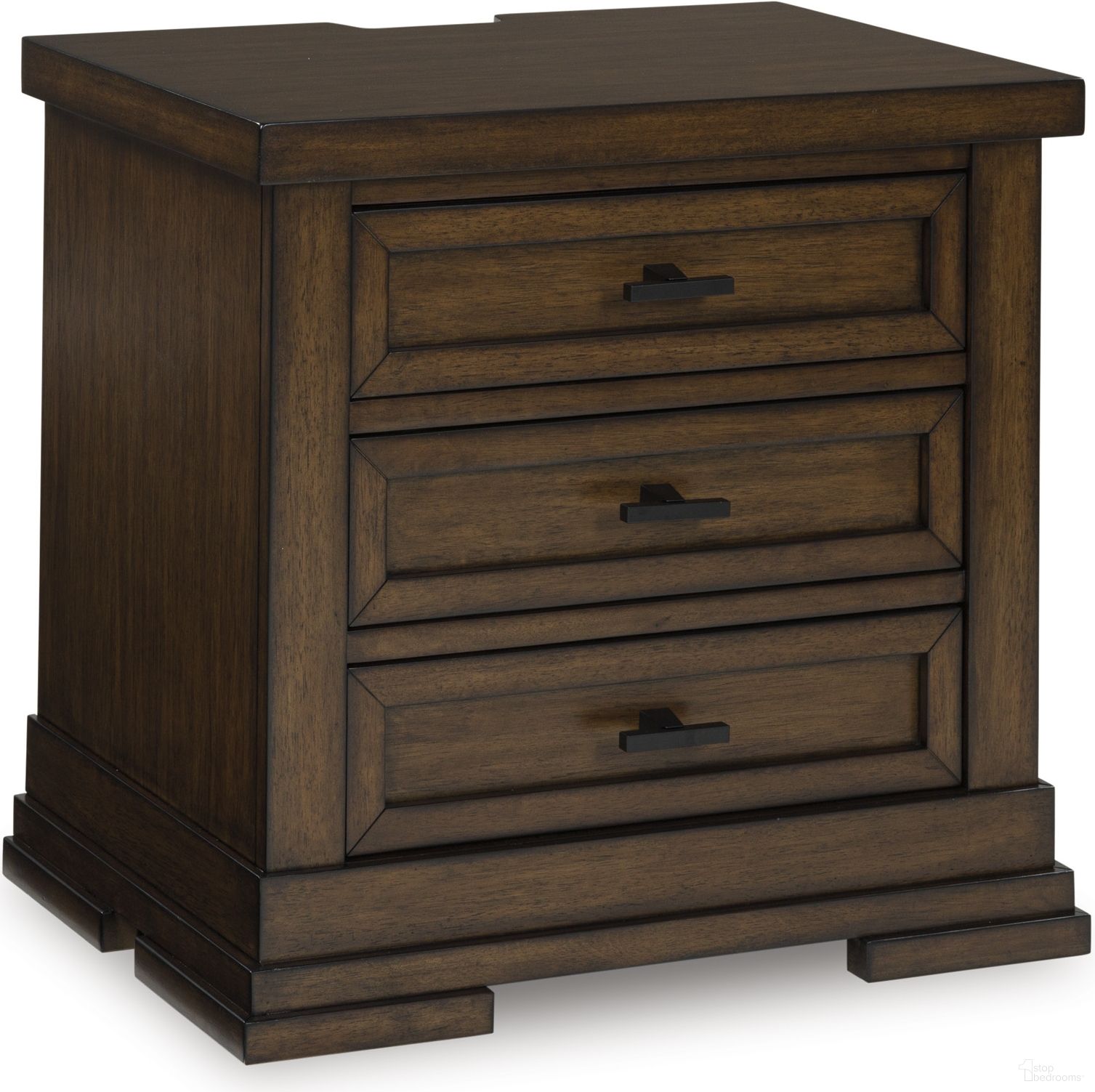The appearance of Taffenbrook Nightstand In Medium Brown designed by Signature Design by Ashley in the transitional interior design. This medium brown piece of furniture  was selected by 1StopBedrooms from Taffenbrook Collection to add a touch of cosiness and style into your home. Sku: B849-93. Material: Wood.