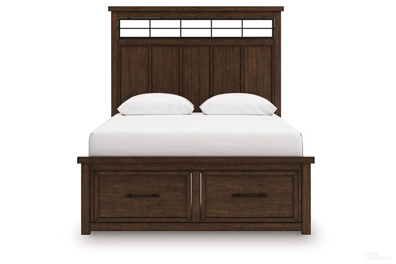 The appearance of Taffenbrook Queen Panel Storage Bed In Medium Brown designed by Signature Design by Ashley in the transitional interior design. This medium brown piece of furniture was selected by 1StopBedrooms from Taffenbrook Collection to add a touch of cosiness and style into your home. Sku: B849-54S;B849-57;B849-97. Bed Type: Storage Bed. Bed Size: Queen.
