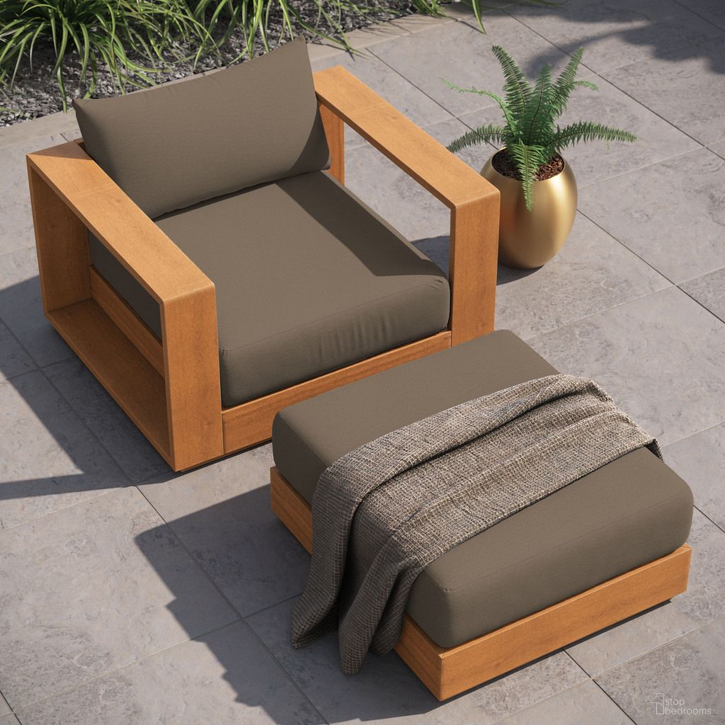 The appearance of Tahoe 2-Piece Outdoor Patio Acacia Wood Armchair and Ottoman Set In Natural and Cocoa designed by Modway in the modern / contemporary interior design. This natural/cocoa piece of furniture was selected by 1StopBedrooms from Tahoe Collection to add a touch of cosiness and style into your home. Sku: EEI-6782-NAT-COA;EEI-6785-NAT-COA. Material: Acacia Wood.