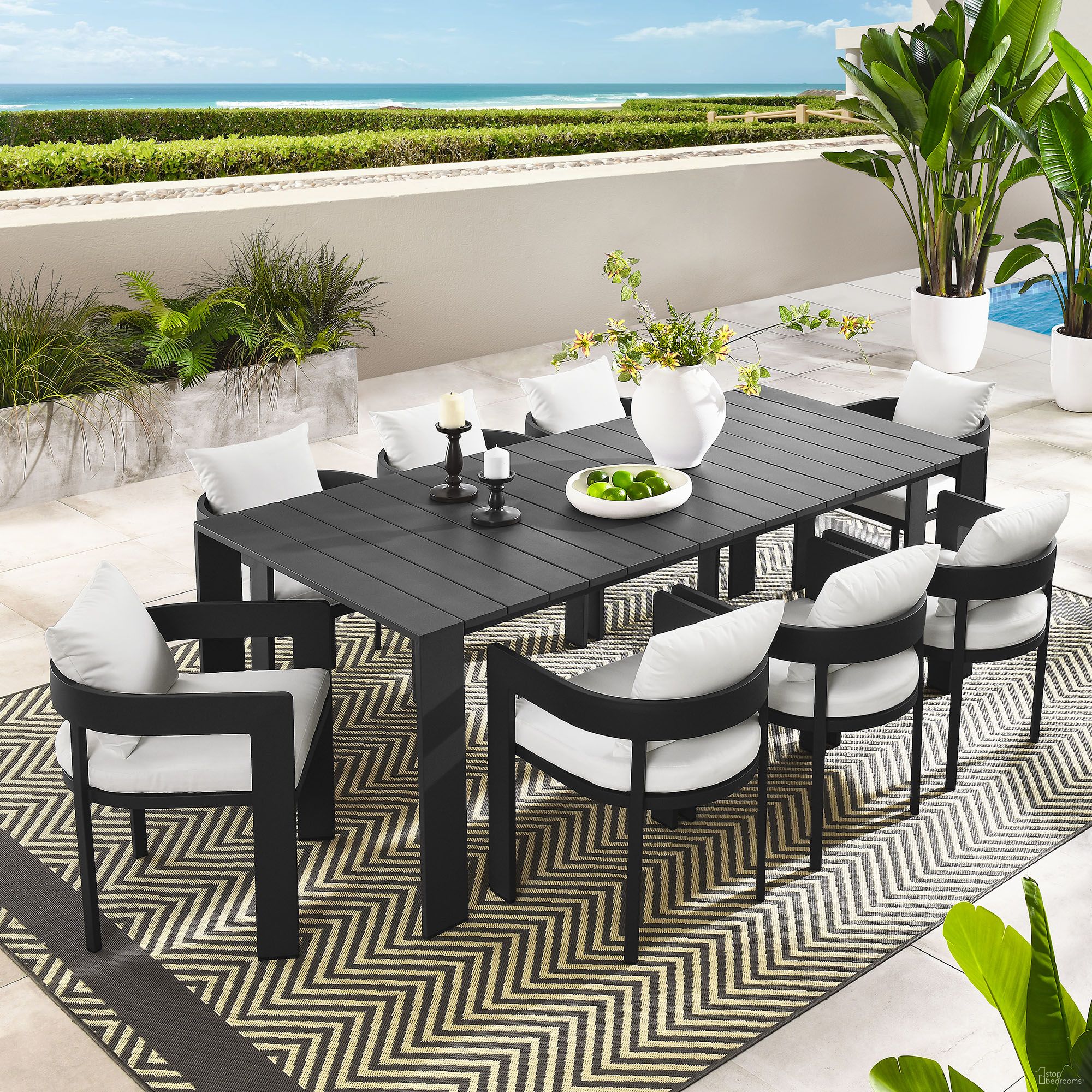The appearance of Tahoe 9-Piece Outdoor Patio Aluminum Dining Set In Gray and White designed by Modway in the modern / contemporary interior design. This gray and white piece of furniture  was selected by 1StopBedrooms from Tahoe Collection to add a touch of cosiness and style into your home. Sku: EEI-7053-GRY-WHI;EEI-7054-GRY;EEI-7053-GRY-WHI;EEI-7053-GRY-WHI;EEI-7053-GRY-WHI;EEI-7053-GRY-WHI;EEI-7053-GRY-WHI;EEI-7053-GRY-WHI;EEI-7053-GRY-WHI. Material: Aluminum.