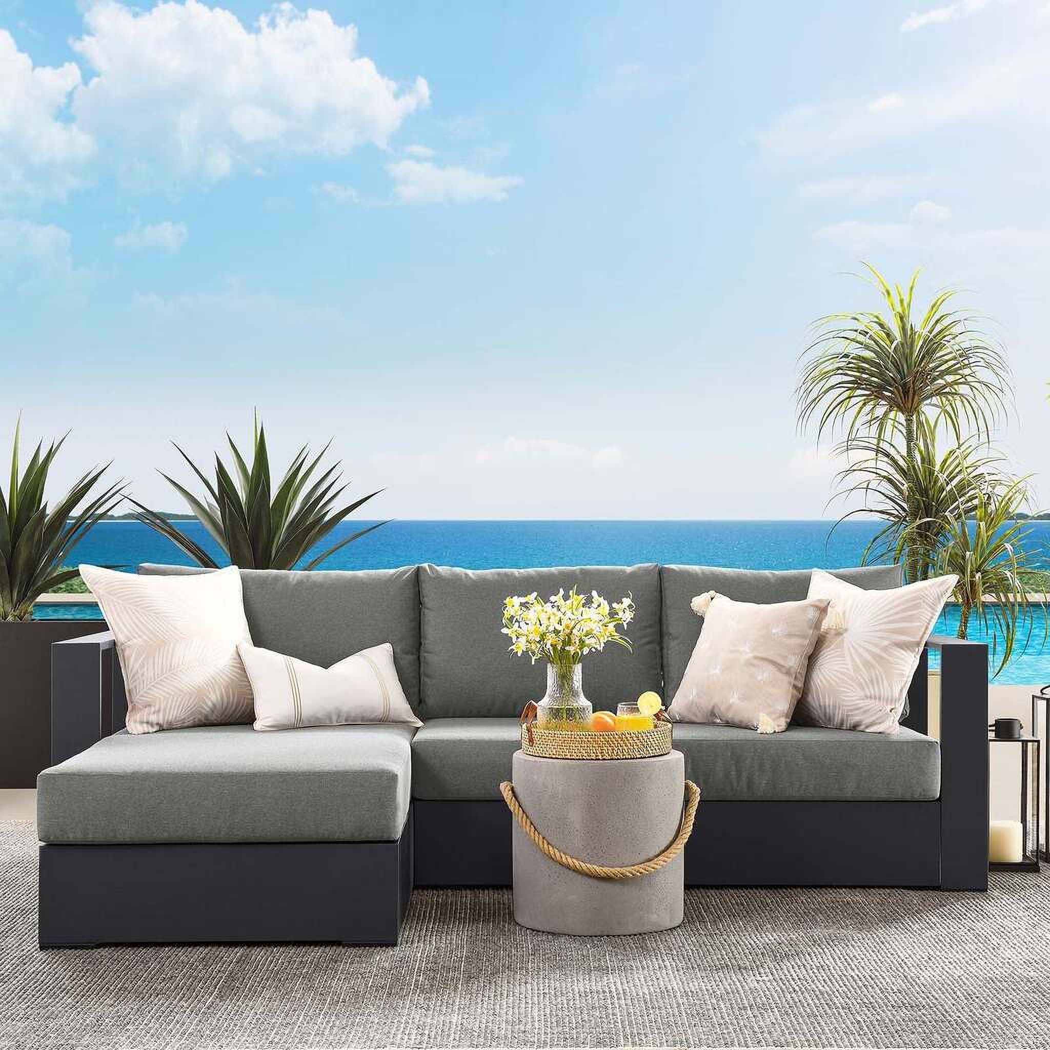 The appearance of Tahoe Outdoor Patio Powder Coated Aluminum 2 Piece LAF Sectional Sofa Set In Gray and Charcoal designed by Modway in the modern / contemporary interior design. This grey and charcoal piece of furniture was selected by 1StopBedrooms from Tahoe Collection to add a touch of cosiness and style into your home. Sku: EEI-6630-GRY-CHA;EEI-6632-GRY-CHA. Material: Wood.