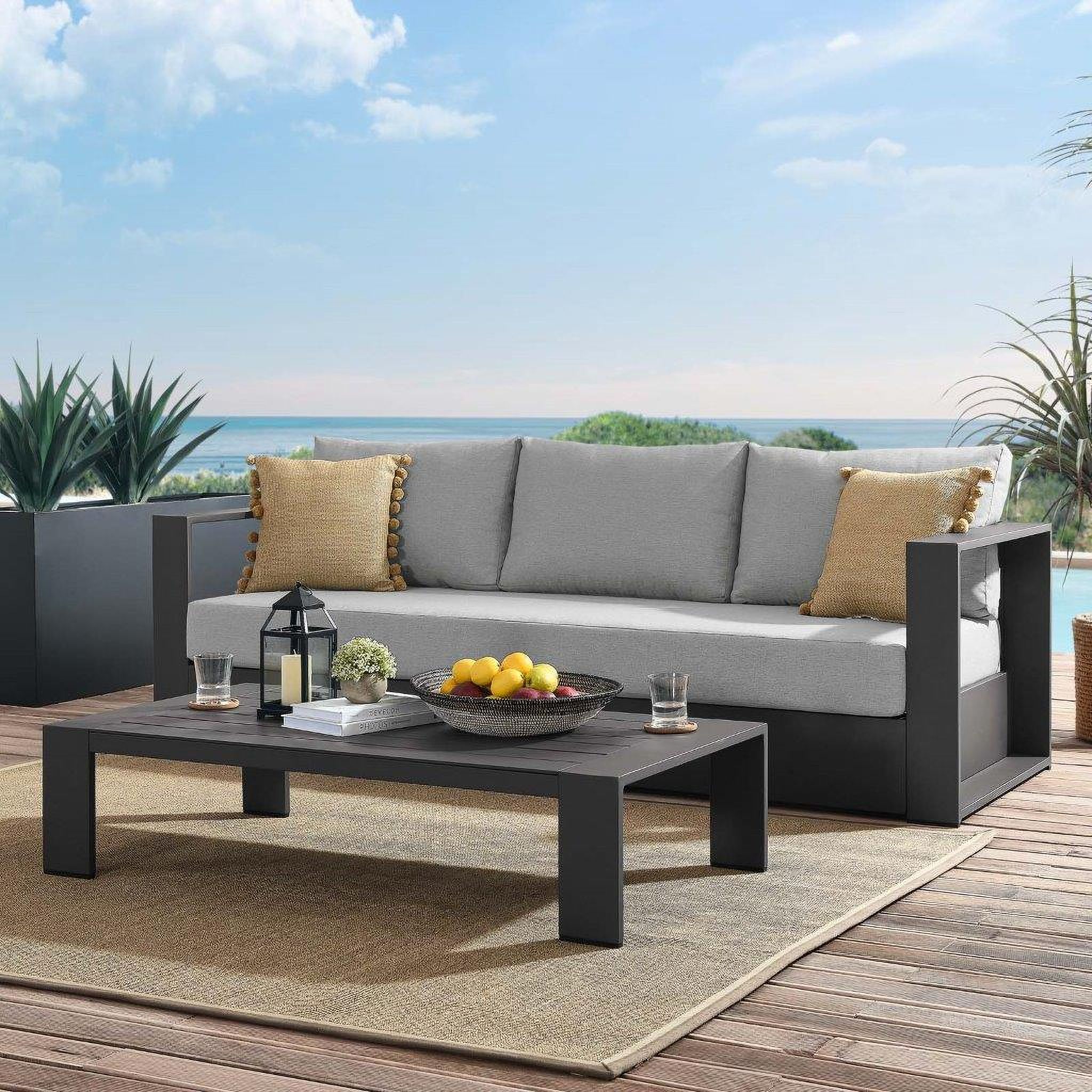 The appearance of Tahoe Outdoor Patio Powder-Coated Aluminum 2-Piece Set In Gray designed by Modway in the modern / contemporary interior design. This gray piece of furniture  was selected by 1StopBedrooms from Tahoe Collection to add a touch of cosiness and style into your home. Sku: EEI-5676-GRY-GRY;EEI-5677-GRY. Material: Foam.