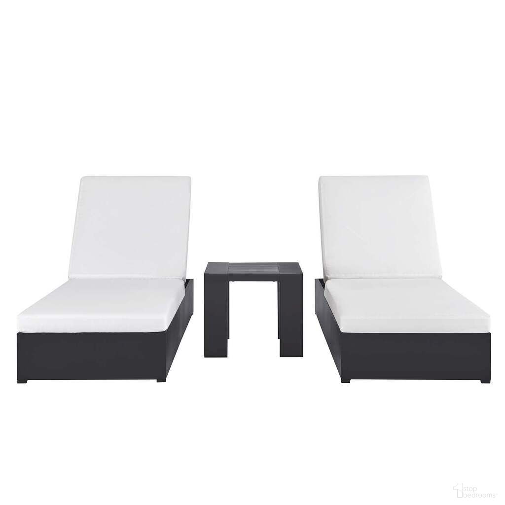 The appearance of Tahoe Outdoor Patio Powder Coated Aluminum 3 Piece Chaise Lounge Set In Gray and White designed by Modway in the modern / contemporary interior design. This gray and white piece of furniture  was selected by 1StopBedrooms from Tahoe Collection to add a touch of cosiness and style into your home. Sku: EEI-6634-GRY-WHI;EEI-6635-GRY;EEI-6634-GRY-WHI. Material: Wood.
