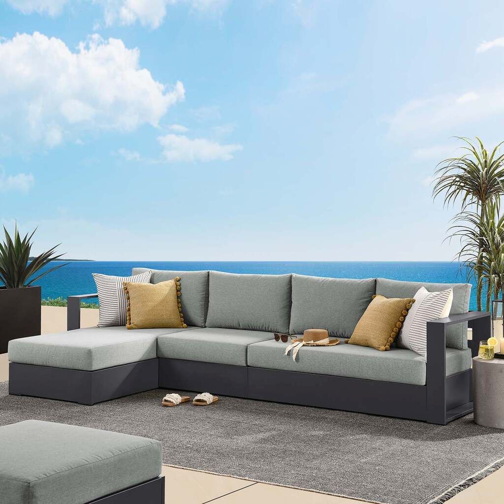 Tahoe Outdoor Patio Powder Coated Aluminum 3 Piece LAF Sectional Sofa Set In Gray