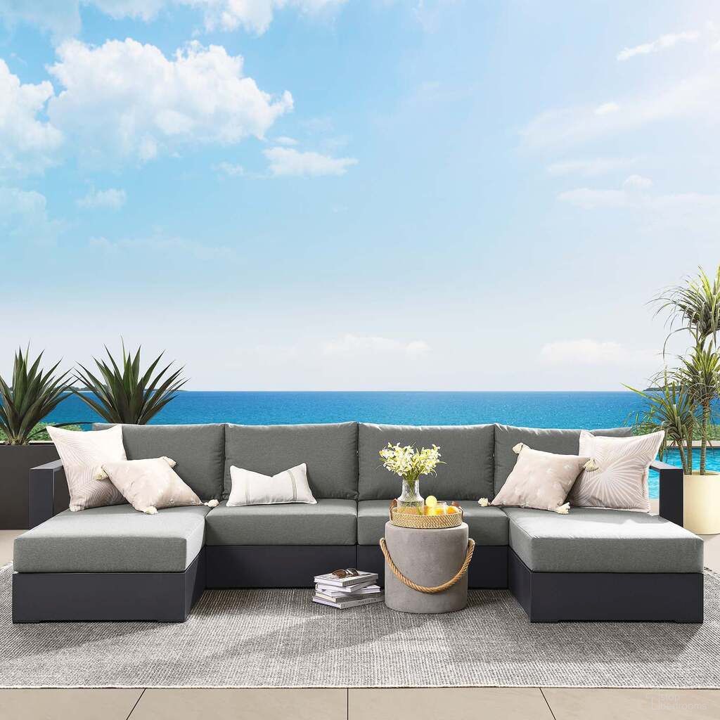 The appearance of Tahoe Outdoor Patio Powder Coated Aluminum 4 Piece Sectional Sofa Set In Gray and Charcoal designed by Modway in the modern / contemporary interior design. This grey and charcoal piece of furniture  was selected by 1StopBedrooms from Tahoe Collection to add a touch of cosiness and style into your home. Sku: EEI-6628-GRY-CHA;EEI-6632-GRY-CHA;EEI-6633-GRY-CHA;EEI-6628-GRY-CHA. Material: Wood.