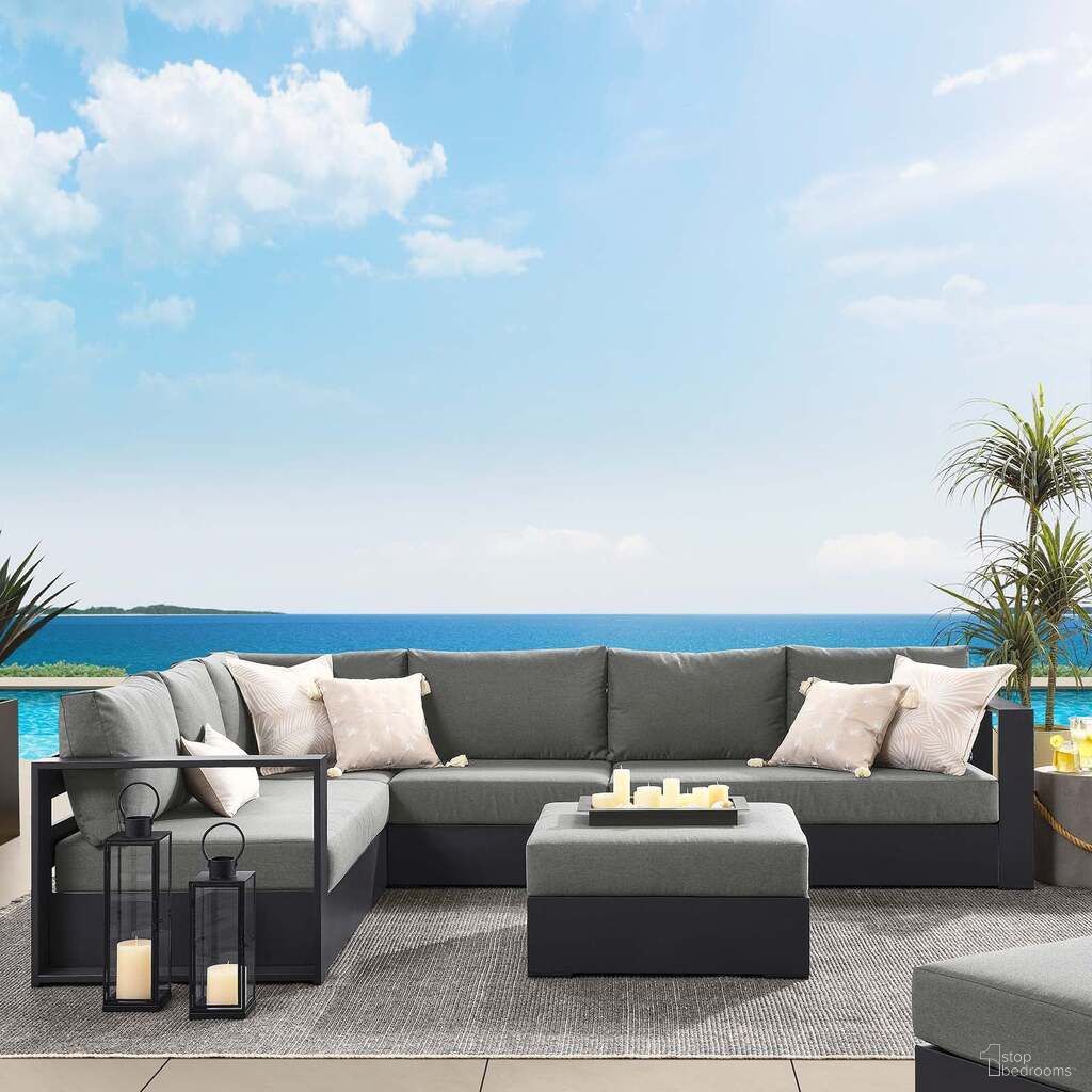 The appearance of Tahoe Outdoor Patio Powder Coated Aluminum 5 Piece Sectional Sofa Set In Gray and Charcoal designed by Modway in the modern / contemporary interior design. This grey and charcoal piece of furniture  was selected by 1StopBedrooms from Tahoe Collection to add a touch of cosiness and style into your home. Sku: EEI-6627-GRY-CHA;EEI-6628-GRY-CHA;EEI-6629-GRY-CHA;EEI-6630-GRY-CHA;EEI-6631-GRY-CHA. Material: Wood.