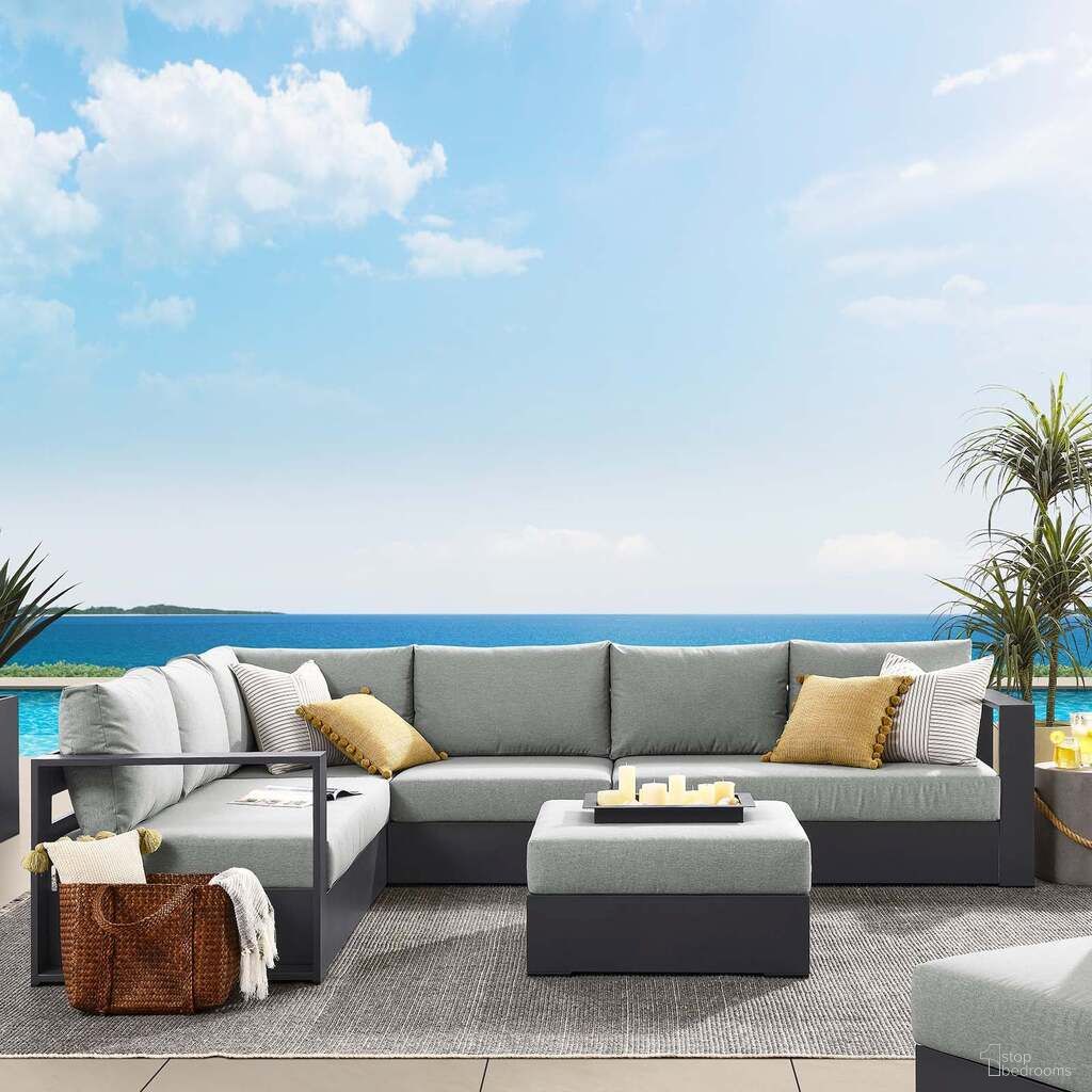 Tahoe Outdoor Patio Powder Coated Aluminum 5 Piece Sectional Sofa Set In Gray