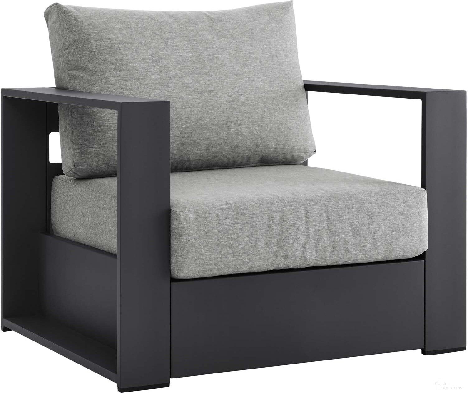 The appearance of Tahoe Outdoor Patio Powder-Coated Aluminum Arm Chair In Gray designed by Modway in the modern / contemporary interior design. This gray piece of furniture  was selected by 1StopBedrooms from Tahoe Collection to add a touch of cosiness and style into your home. Sku: EEI-5675-GRY-GRY. Material: Fabric.