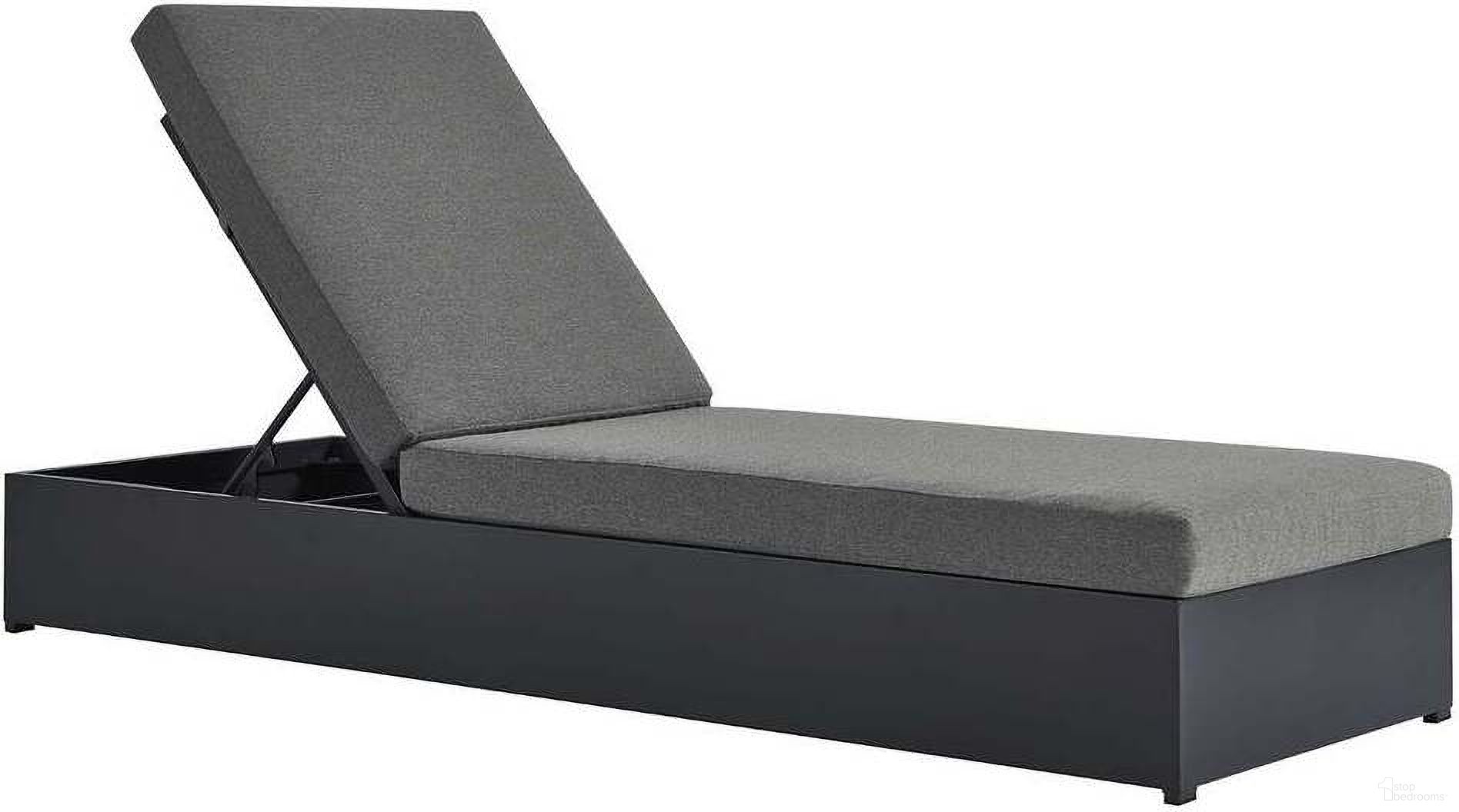 The appearance of Tahoe Outdoor Patio Powder Coated Aluminum Chaise Lounge Chair In Gray and Charcoal designed by Modway in the modern / contemporary interior design. This grey and charcoal piece of furniture  was selected by 1StopBedrooms from Tahoe Collection to add a touch of cosiness and style into your home. Sku: EEI-6634-GRY-CHA. Material: Aluminum.