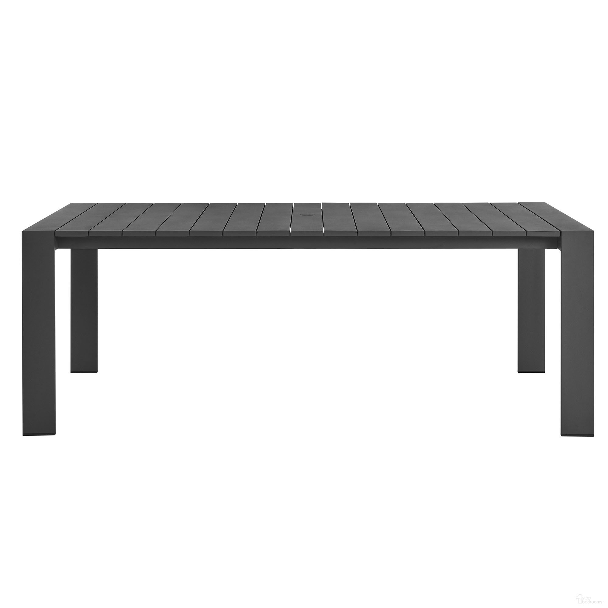 The appearance of Tahoe Rectangular Outdoor Patio Aluminum Dining Table In Gray designed by Modway in the modern / contemporary interior design. This gray piece of furniture was selected by 1StopBedrooms from Tahoe Collection to add a touch of cosiness and style into your home. Sku: EEI-7054-GRY. Material: Aluminum.