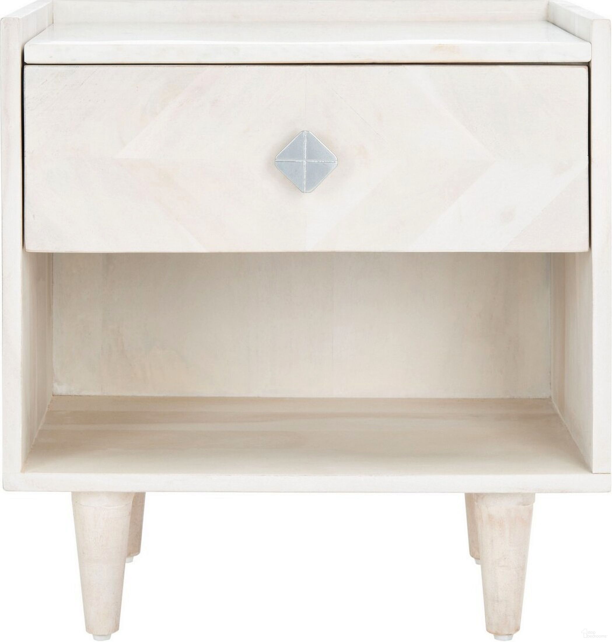 The appearance of Tahseen Parquet Nightstand In Washed White designed by Safavieh in the modern / contemporary interior design. This washed white piece of furniture  was selected by 1StopBedrooms from Tahseen Collection to add a touch of cosiness and style into your home. Sku: NST9004B. Material: Wood.