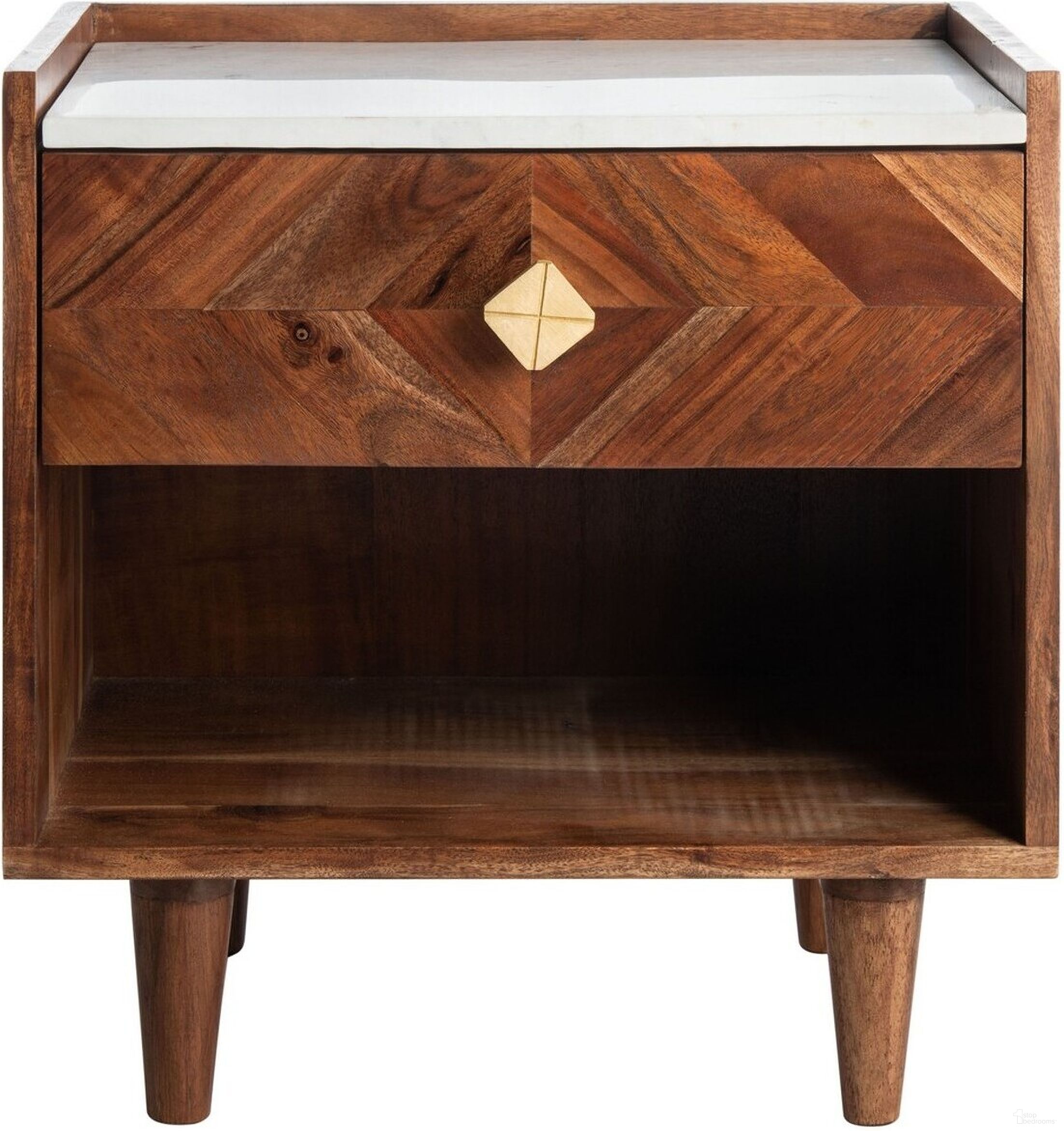 The appearance of Tahseen Parquet Nightstand designed by Safavieh in the modern / contemporary interior design. This natural and white piece of furniture  was selected by 1StopBedrooms from Safavieh NST Collection to add a touch of cosiness and style into your home. Sku: NST9004A. Material: Wood.