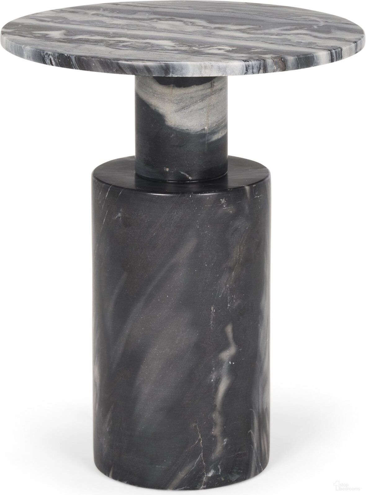 Taite Solid Marble Pedestal Accent Table In Dark Gray