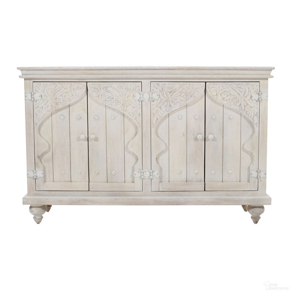 The appearance of Taj 60 Inch Hand Carved Global Bohemian 4 Door Sideboard Cabinet In White Wash designed by Jofran in the rustic / southwestern interior design. This white wash piece of furniture was selected by 1StopBedrooms from Taj Collection to add a touch of cosiness and style into your home. Sku: 2357-60. Material: MDF.