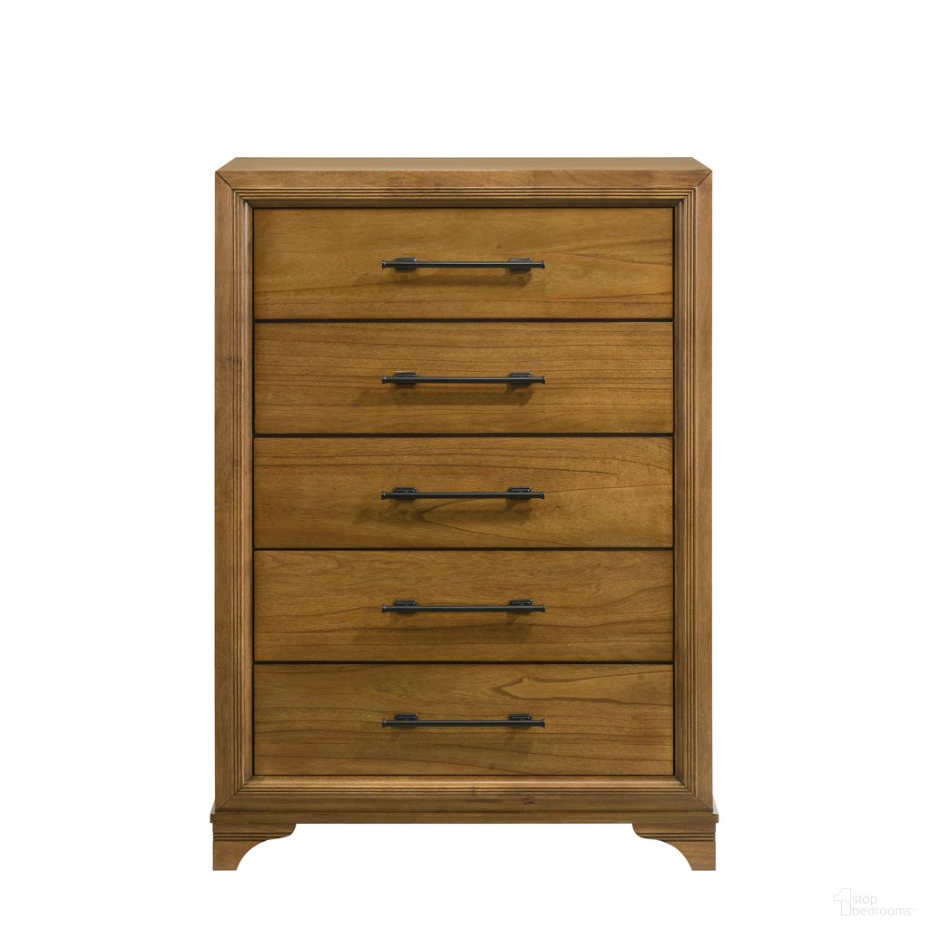 The appearance of Talcott 5 Drawer Chest In Honey Brown designed by New Classic in the transitional interior design. This honey brown piece of furniture was selected by 1StopBedrooms from Talcott Collection to add a touch of cosiness and style into your home. Sku: B1424-070. Material: Wood.