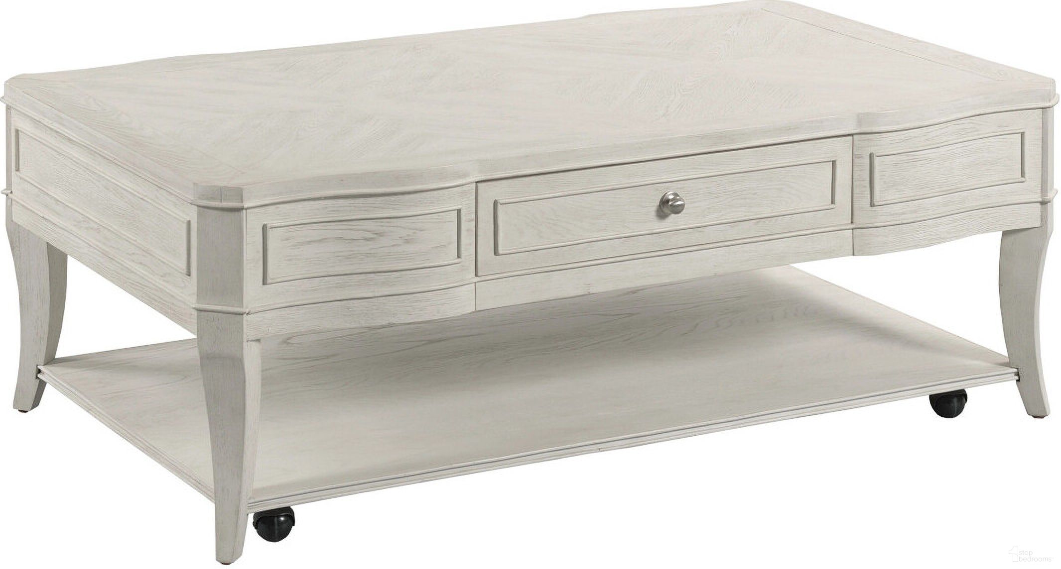 The appearance of Talia Coffee Table In Eggshell designed by American Drew in the transitional interior design. This eggshell piece of furniture  was selected by 1StopBedrooms from Harmony Collection to add a touch of cosiness and style into your home. Sku: 266-910. Material: Wood.