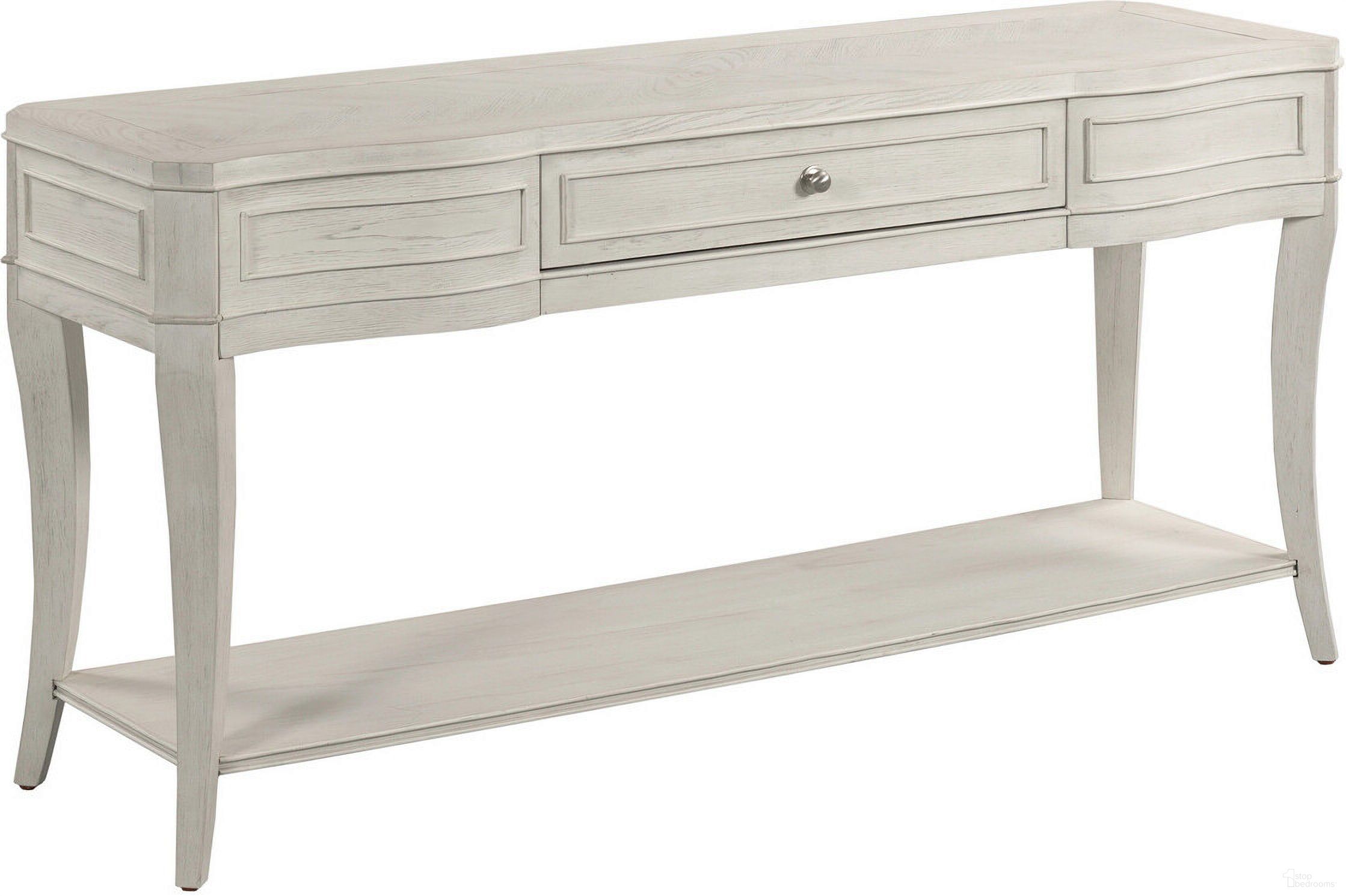 The appearance of Talia Sofa Table In Eggshell designed by American Drew in the transitional interior design. This eggshell piece of furniture was selected by 1StopBedrooms from Harmony Collection to add a touch of cosiness and style into your home. Sku: 266-925. Material: Wood.