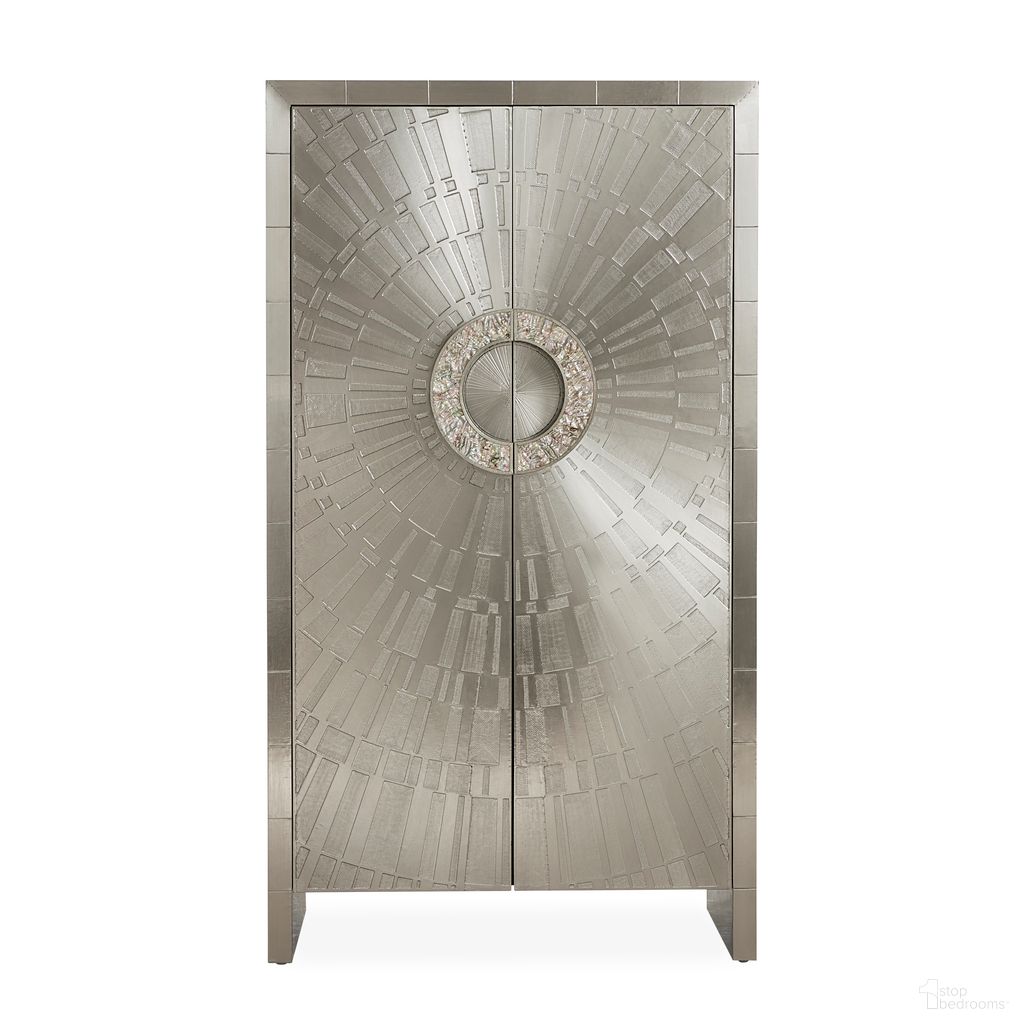 The appearance of Talitha Armoire In Nickel designed by Jonathan Adler in the modern / contemporary interior design. This nickel piece of furniture  was selected by 1StopBedrooms from Talitha Collection to add a touch of cosiness and style into your home. Sku: 22518. Material: Metal.