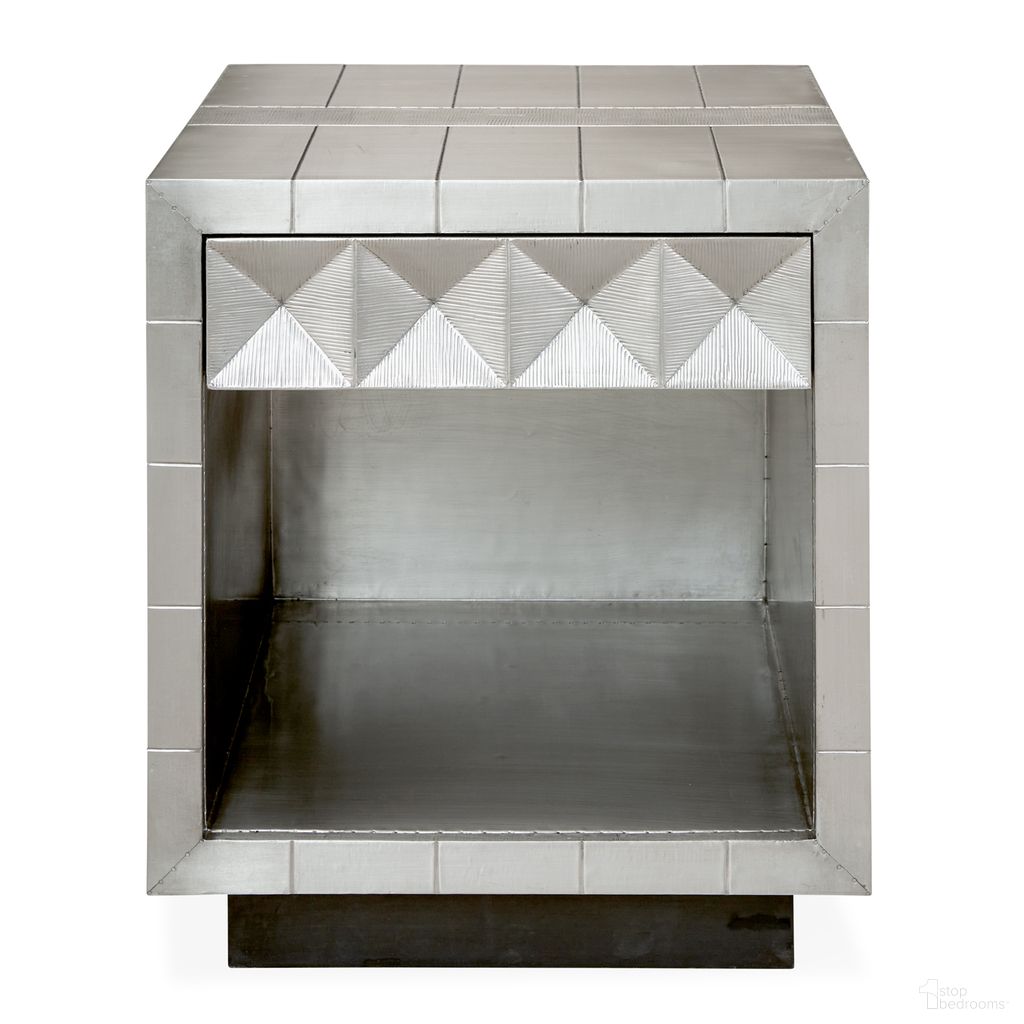 The appearance of Talitha Bedside Table In Nickel designed by Jonathan Adler in the modern / contemporary interior design. This nickel piece of furniture  was selected by 1StopBedrooms from Talitha Collection to add a touch of cosiness and style into your home. Sku: 30935. Material: Metal.