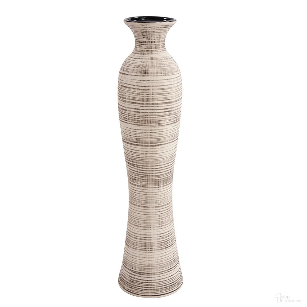 Tall Ceramic Neutral Striped Vase In Natural