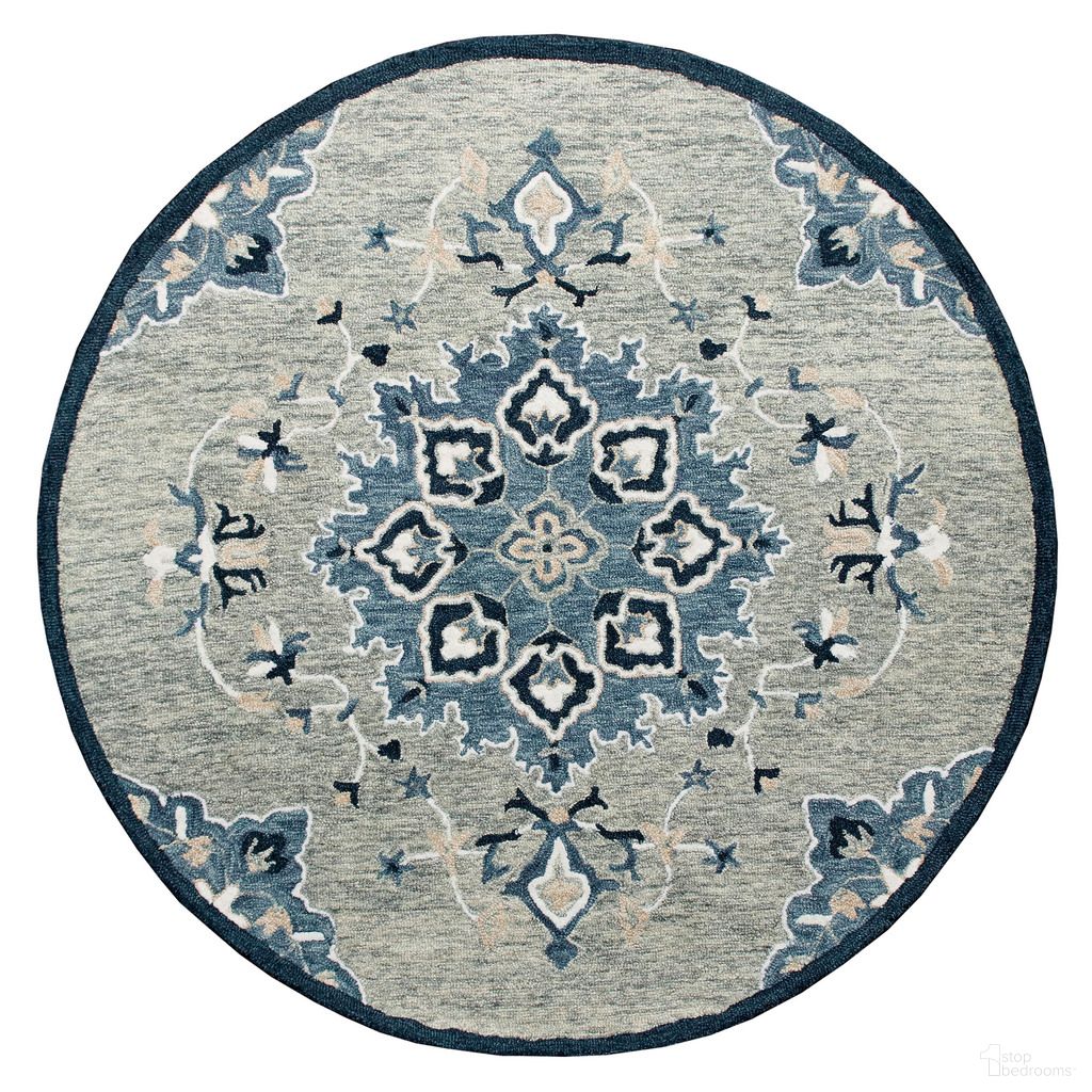 Talvo Medallion Hand-Tufted Wool Area Rug In Gray and Blue