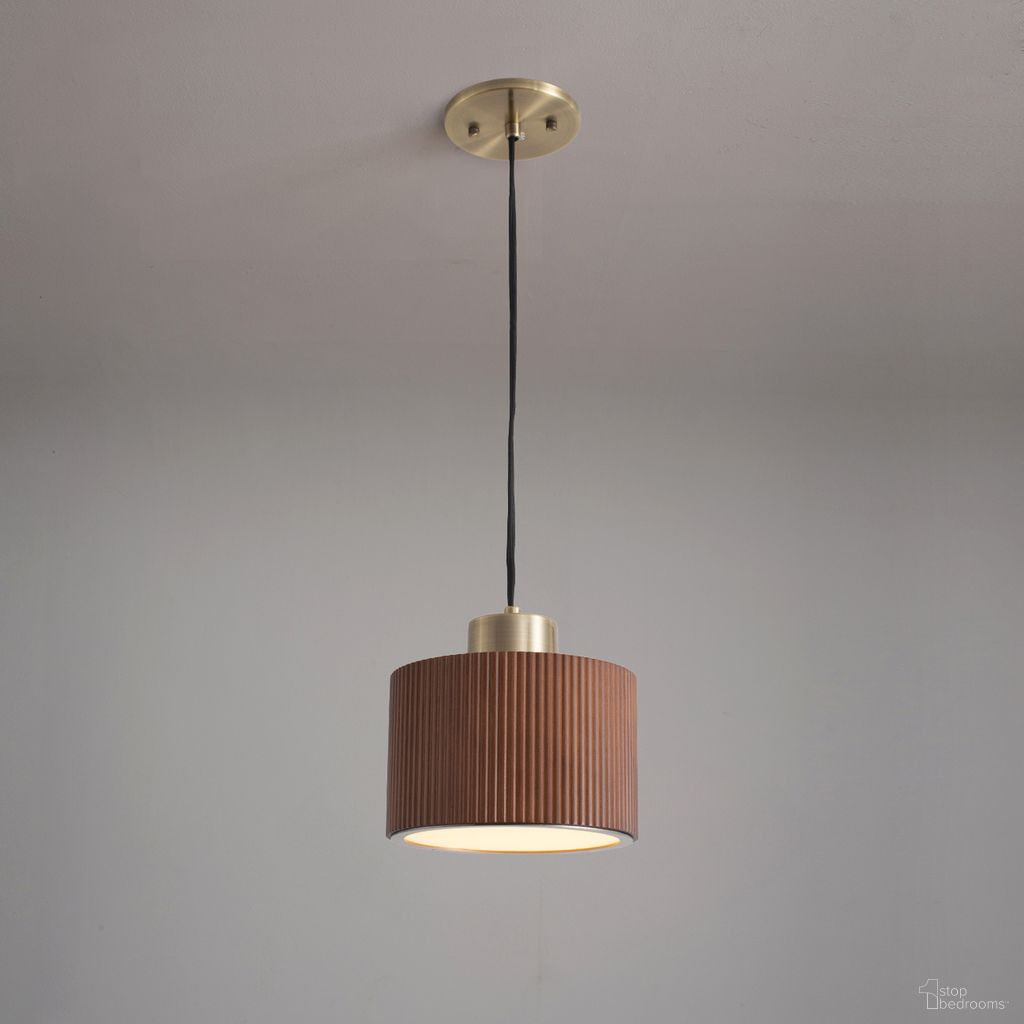 The appearance of Tambo Pendant Light In Dark Walnut and Weathered Brass designed by Nova Of California in the transitional interior design. This walnut/weathered brass piece of furniture was selected by 1StopBedrooms from Tambo Collection to add a touch of cosiness and style into your home. Sku: 3110832DW. Material: Wood.