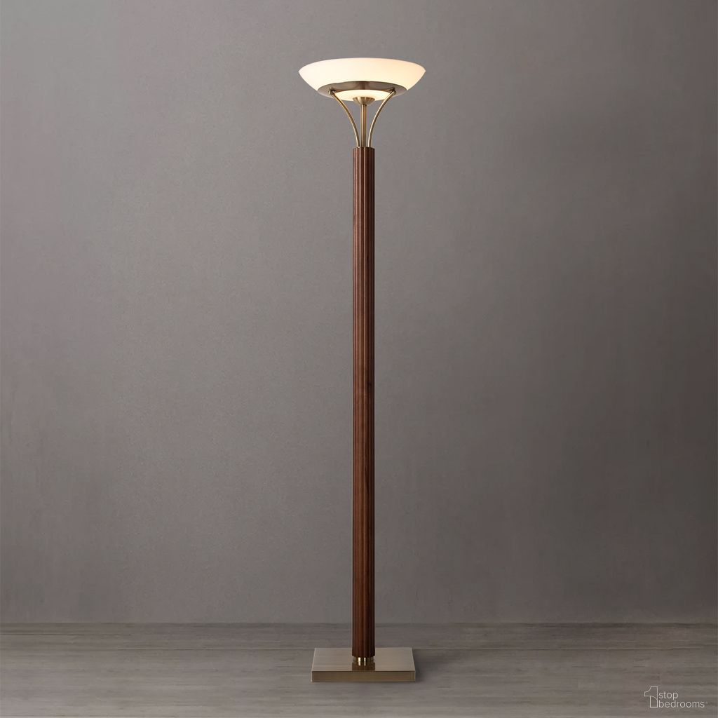 The appearance of Tambo Torchiere Floor Lamp In Dark Walnut and Weathered Brass designed by Nova Of California in the transitional interior design. This walnut/weathered brass piece of furniture was selected by 1StopBedrooms from Tambo Collection to add a touch of cosiness and style into your home. Sku: 1510832DB. Material: Wood.