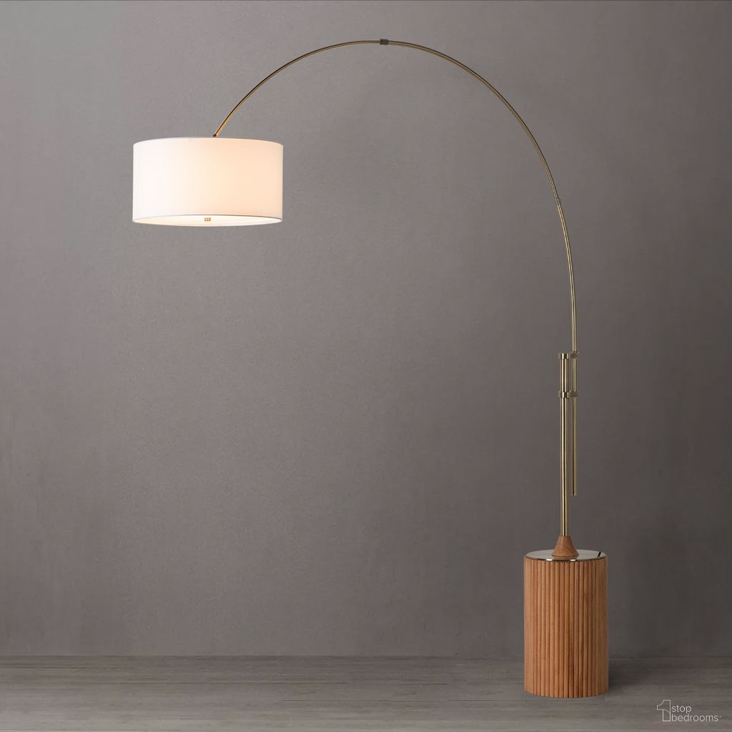 The appearance of Tambo White Linen Shade Arc Floor Lamp In Natural Ash and Weathered Brass designed by Nova Of California in the transitional interior design. This natural ash/weathered brass piece of furniture was selected by 1StopBedrooms from Tambo Collection to add a touch of cosiness and style into your home. Sku: 2110832LW. Material: Wood.