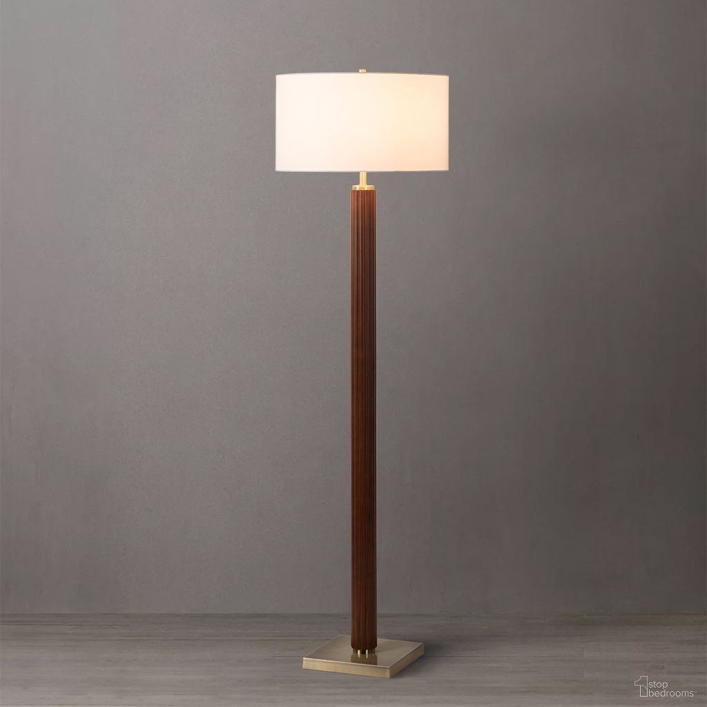 The appearance of Tambo White Linen Shade Floor Lamp In Dark Walnut and Weathered Brass designed by Nova Of California in the transitional interior design. This walnut/weathered brass piece of furniture was selected by 1StopBedrooms from Tambo Collection to add a touch of cosiness and style into your home. Sku: 2010832DW. Material: Wood.