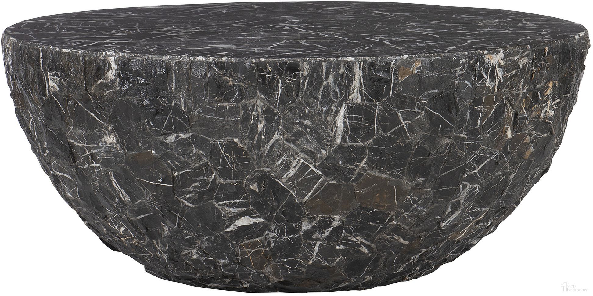 The appearance of Tambora Outdoor Cocktail Table designed by Bernhardt in the modern / contemporary interior design. This dark gray/white piece of furniture was selected by 1StopBedrooms from Tambora Collection to add a touch of cosiness and style into your home. Sku: X02018. Table Top Shape: Round. Material: Stone.