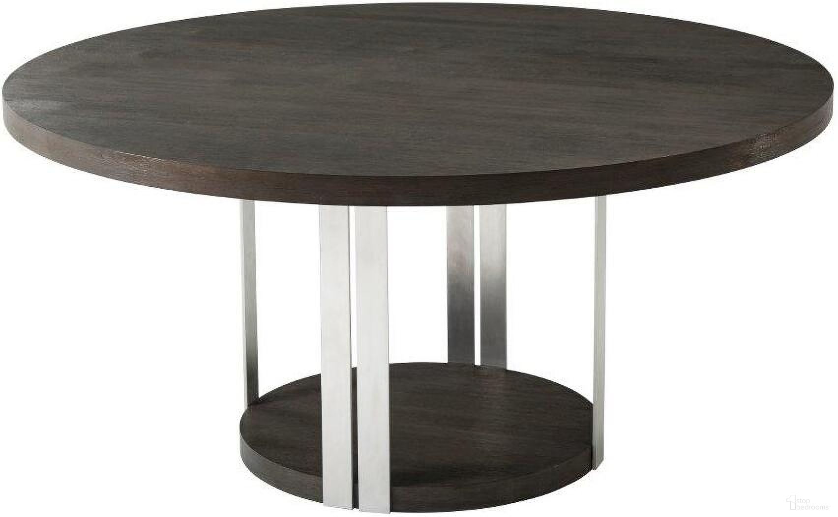 The appearance of Tambura Dining Table designed by Theodore Alexander in the transitional interior design. This gray piece of furniture  was selected by 1StopBedrooms from TA Studio No. 1 Collection to add a touch of cosiness and style into your home. Sku: TAS54002.C077. Table Base Style: Pedestal. Table Top Shape: Round. Material: Wood. Size: 62".