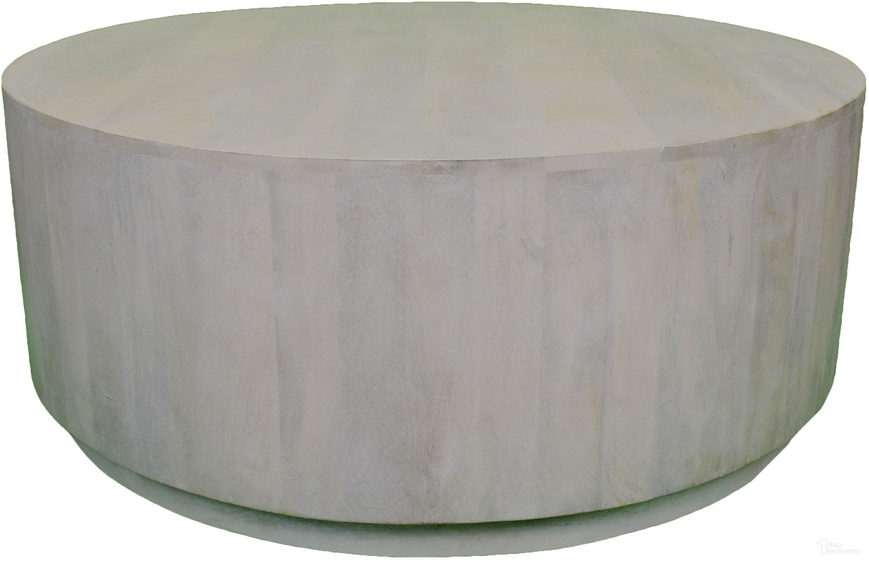 Tamia 42 Inch Round Wooden Coffee Table In Distressed White
