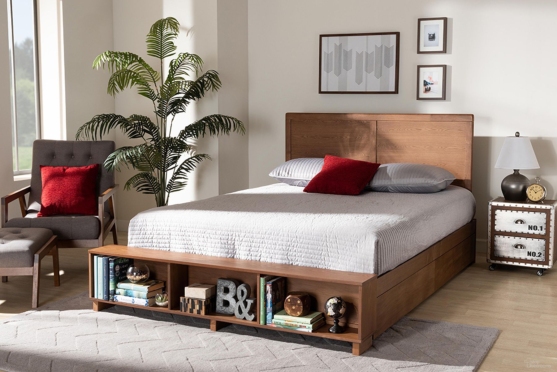The appearance of Tamsin Modern Transitional Ash Walnut Brown Finished Wood Full Size 4-Drawer Platform Storage Bed with Built-In Shelves designed by Baxton Studio in the modern / contemporary interior design. This ash walnut piece of furniture  was selected by 1StopBedrooms from Tamsin Collection to add a touch of cosiness and style into your home. Sku: Tamsin-Ash Walnut-Full. Bed Type: Storage Bed. Bed Size: Full. Material: Rubberwood.